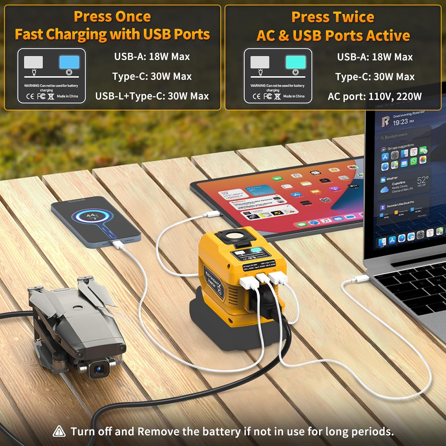 Detalle 2 de Kzreect 220W Power Inverter for DeWalt 20V/18V Batteries