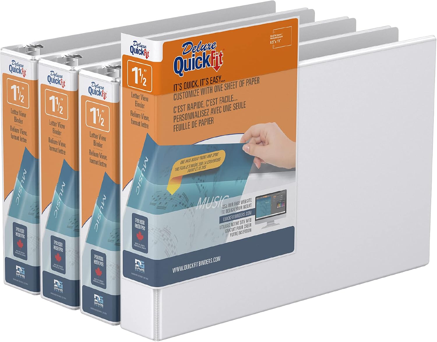 Detalle de QuickFit 97120-04 Landscape 3-Ring Binder, 1.5" Round Rings, White, 4-Pack
