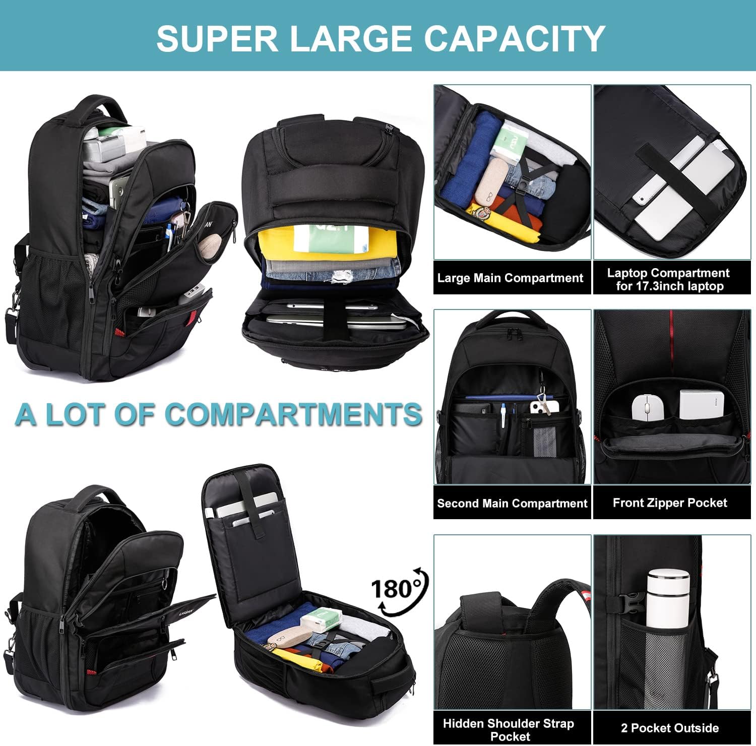 Detalle 2 de Laptop Trolley Rucksack 17 Zoll Schwarz
