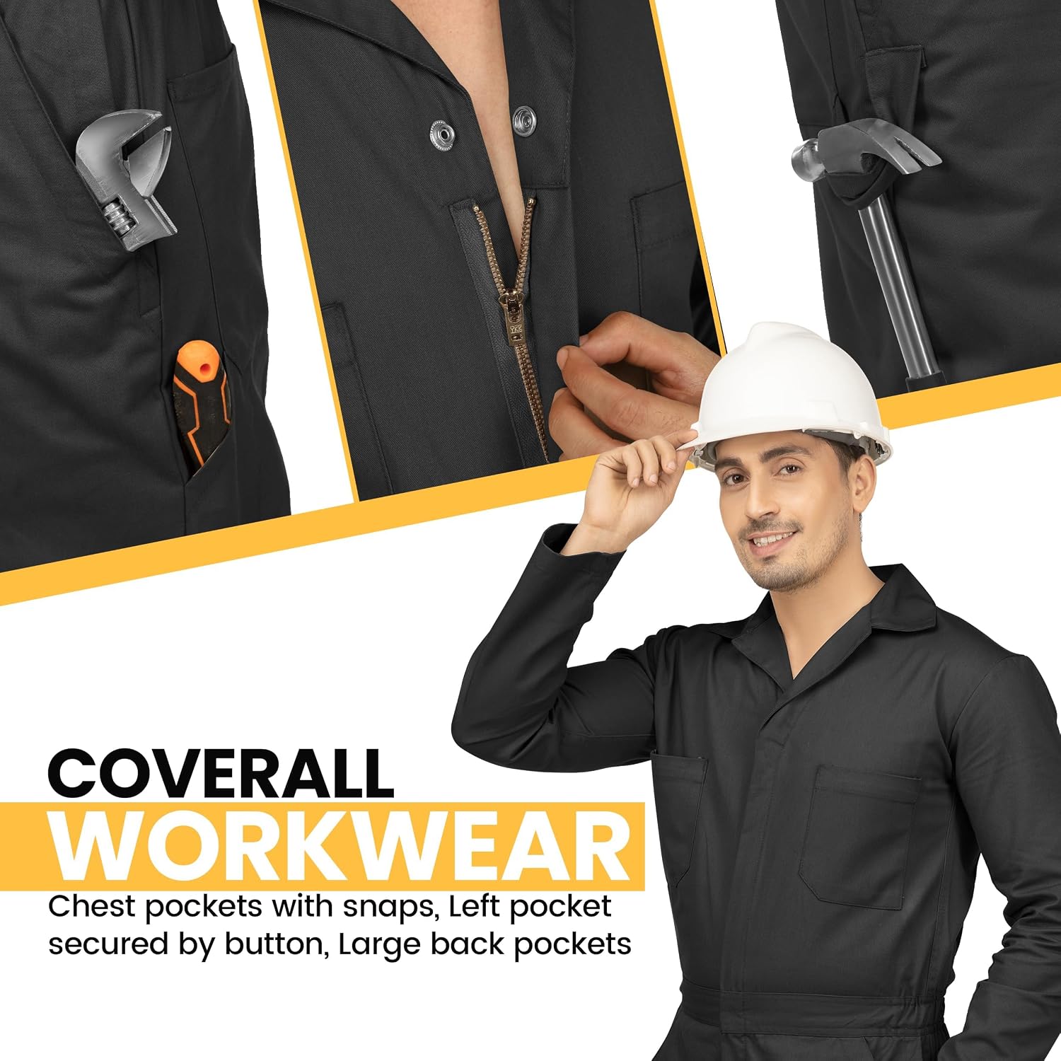 Thumbnail 3 de NY Threads Cotton Blend Coveralls for Men, Large Relaxed-Fit Mechanic Jumpsuit