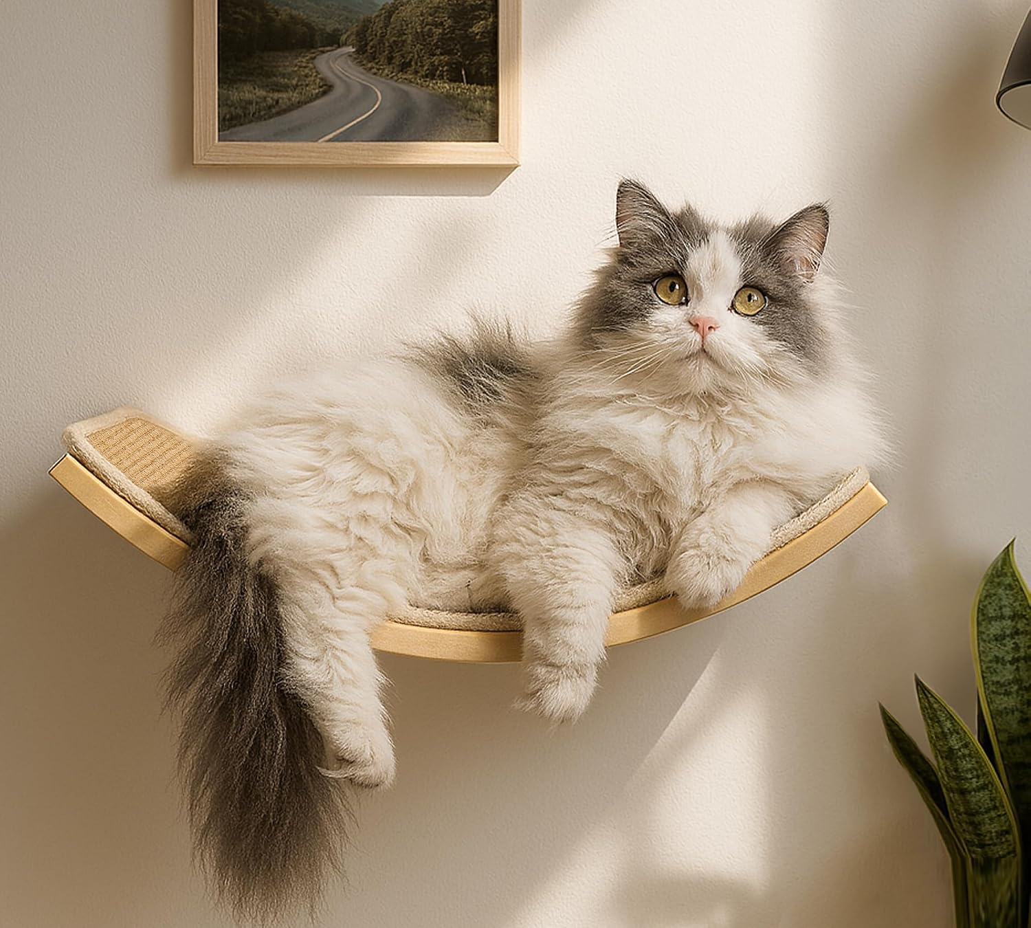 Detalle de Curved Floating Cat Shelf with Cat Sisal Mat