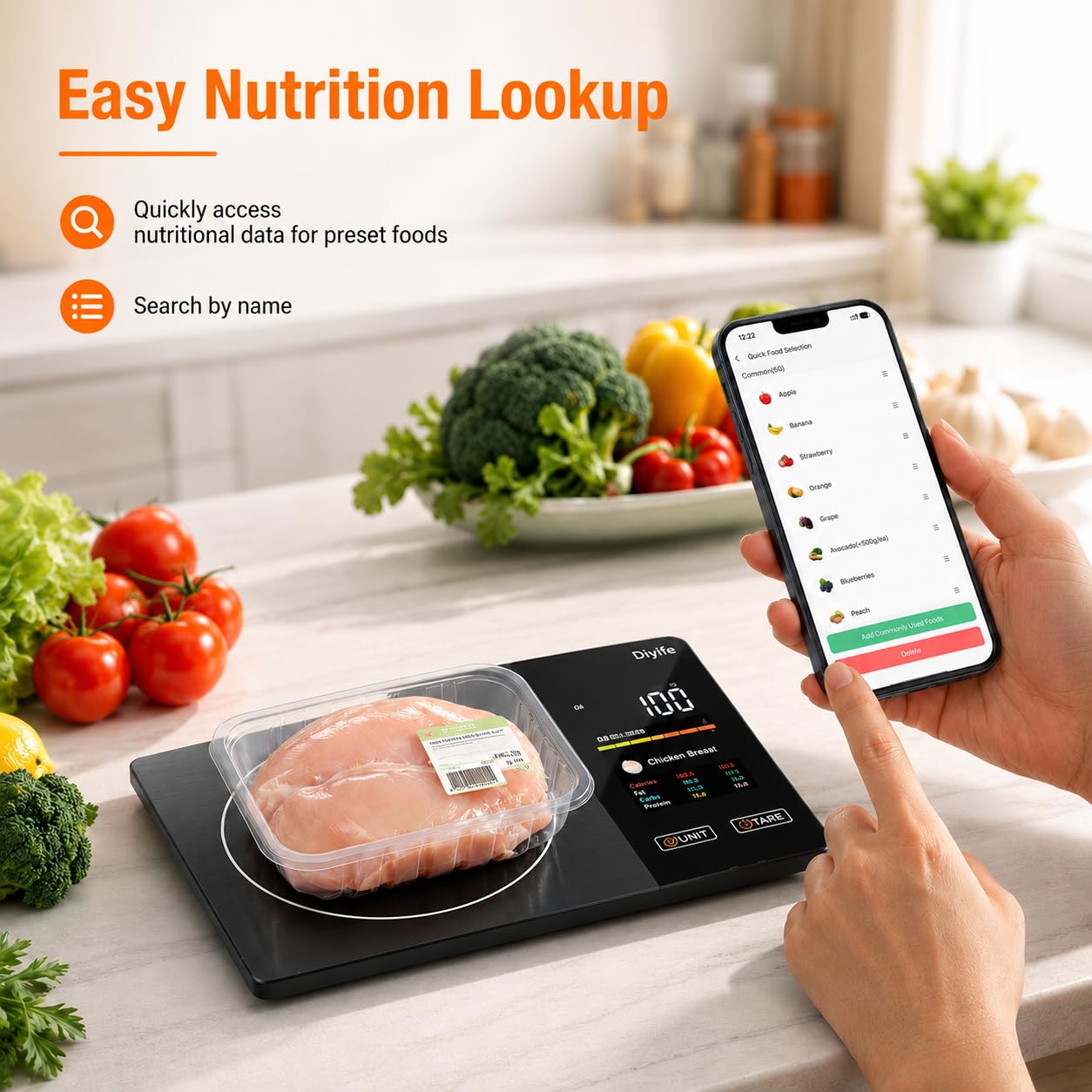 Detalle 2 de Diyife UKHMK27 Smart Food Scale with TFT Display and 25-Nutrient Tracking