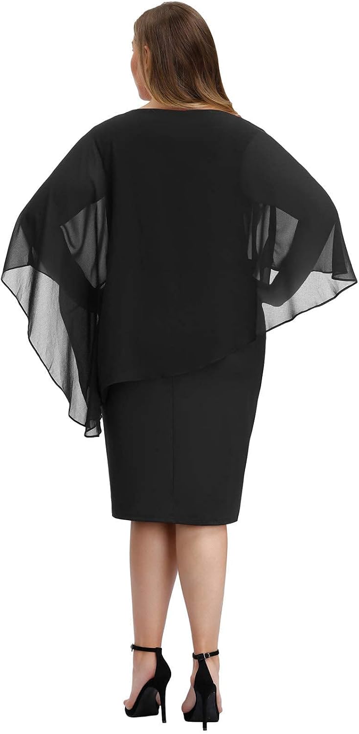 Thumbnail 4 de Hanna Nikole cocktailjurk in grote maten met chiffoncape en asymmetrische zoom
