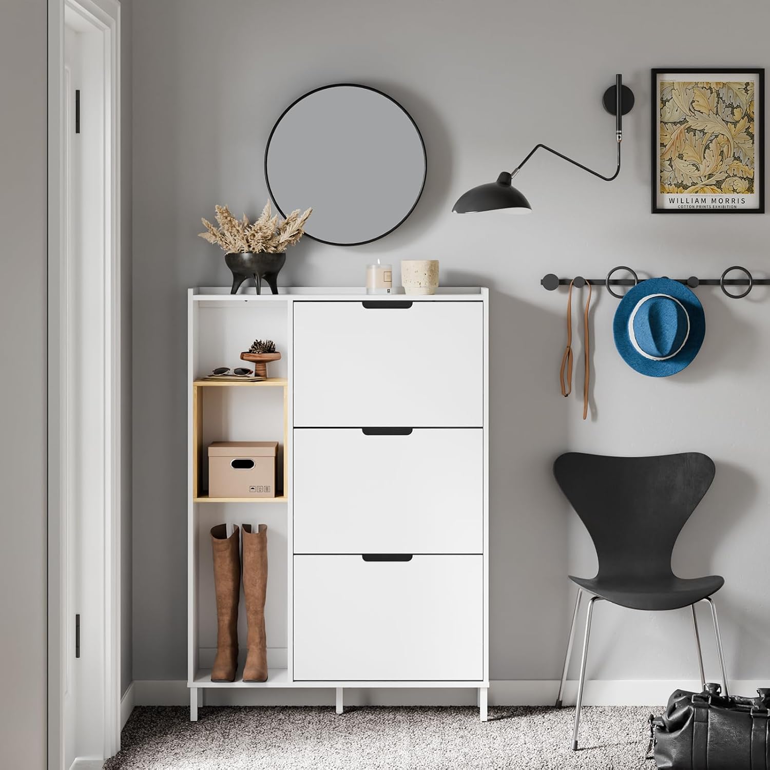 Detalle de SoBuy Meuble à Chaussures Entrée - Armoire à Chaussures Blanc Compacte (FSR209-WN)