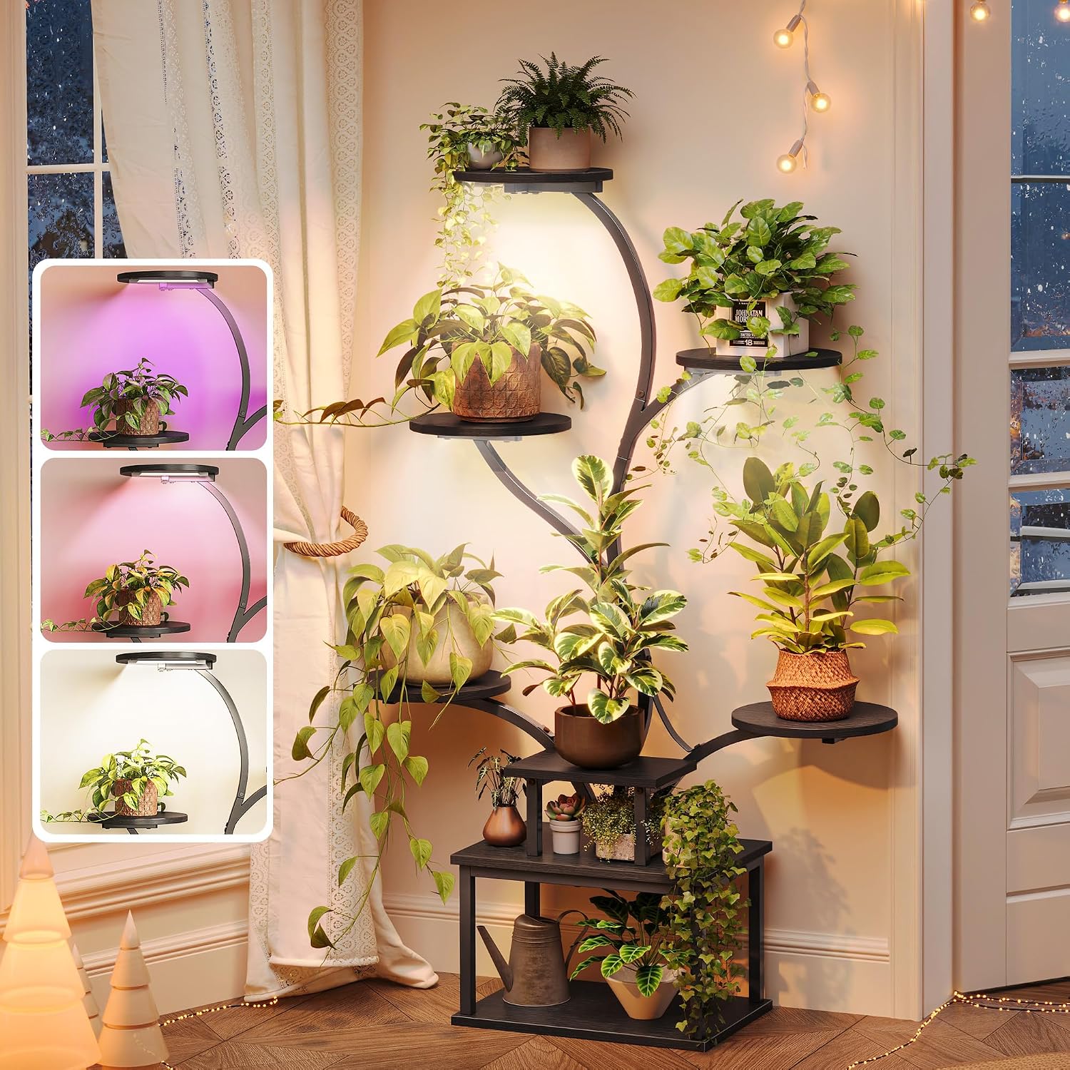 Detalle de PRAISUN 1 51-Inch Plant Stand with Grow Lights, 8 Tiers, Black