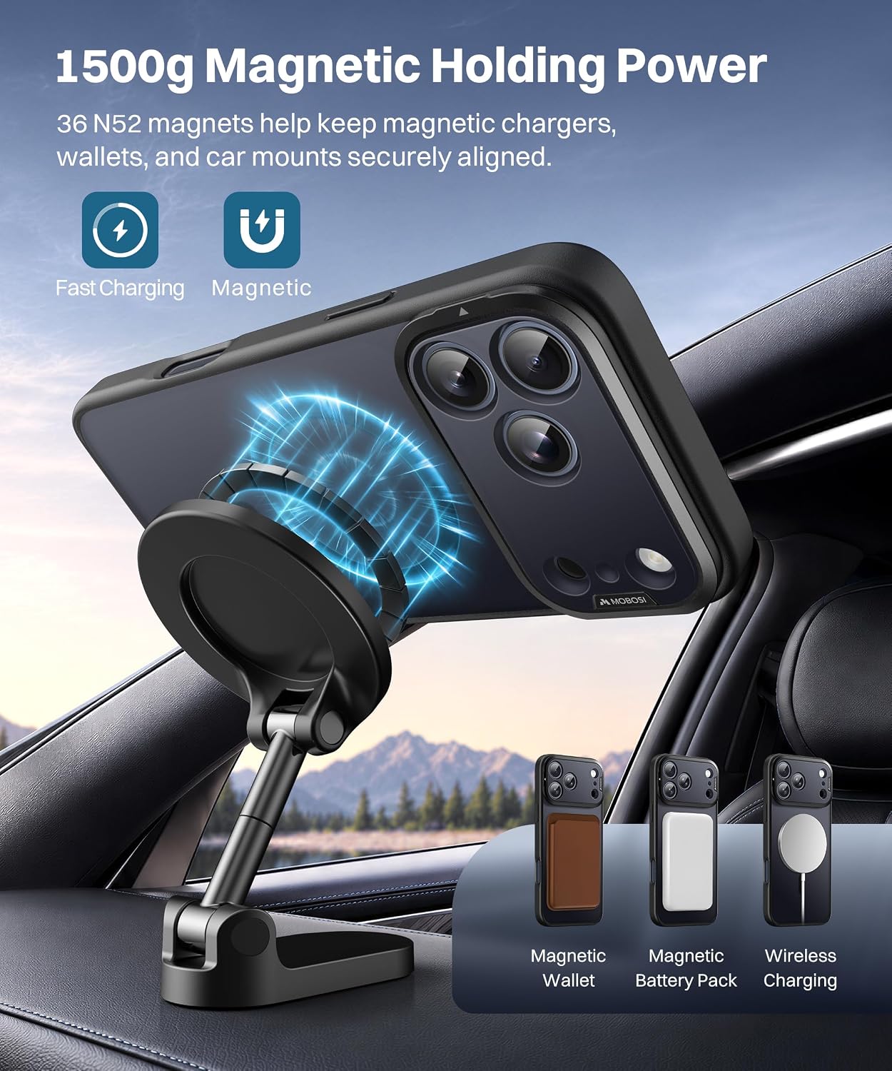 Detalle 2 de MOBOSI iPhone 17 Pro / 18 Pro Case with 180° Stand, MagSafe, Matte Black
