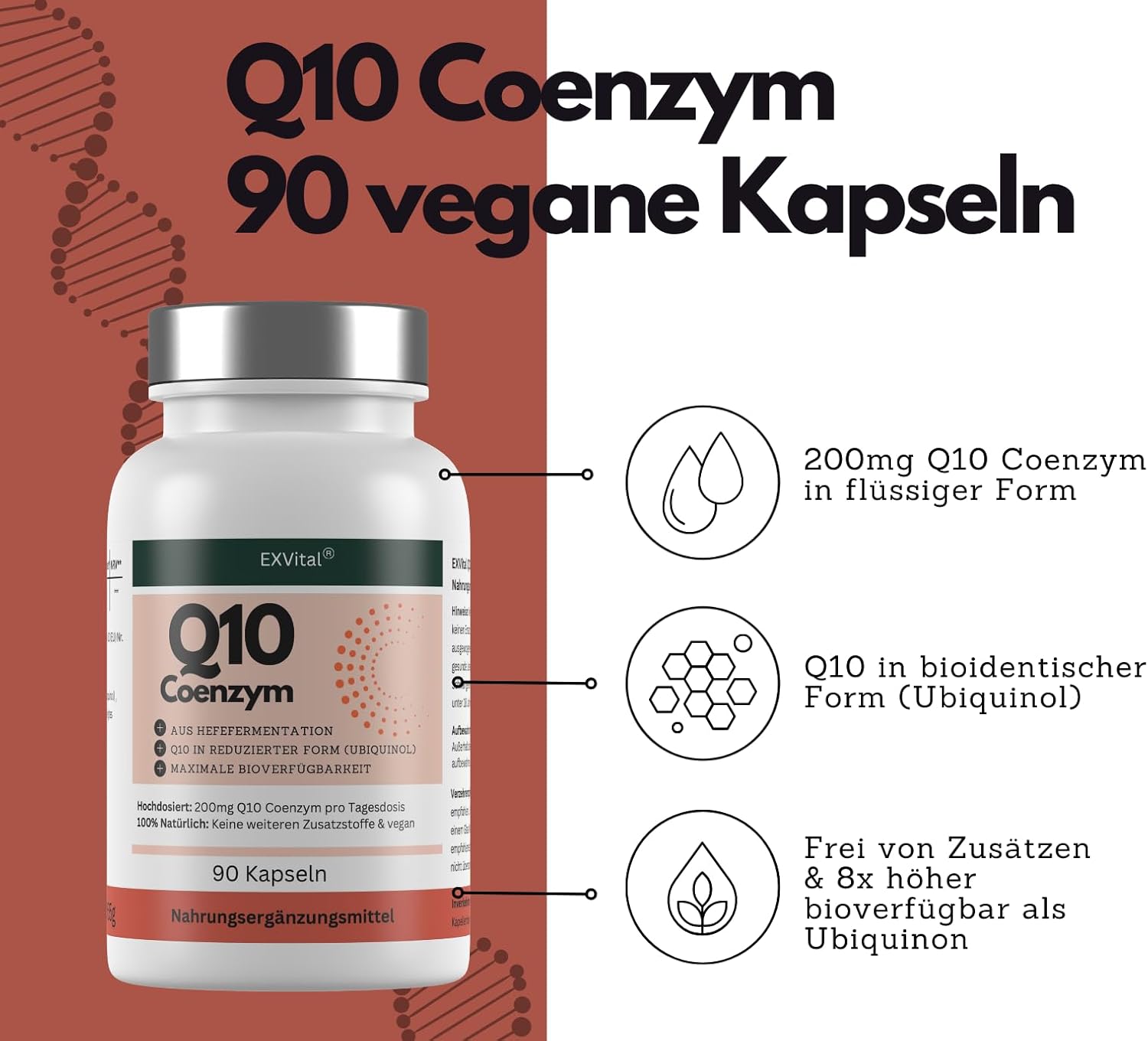 Thumbnail 2 de EXVital® Q10 Ubiquinol 200 mg – 90 vegane Kapseln (liposomal), laborgeprüft – für 3 Monate