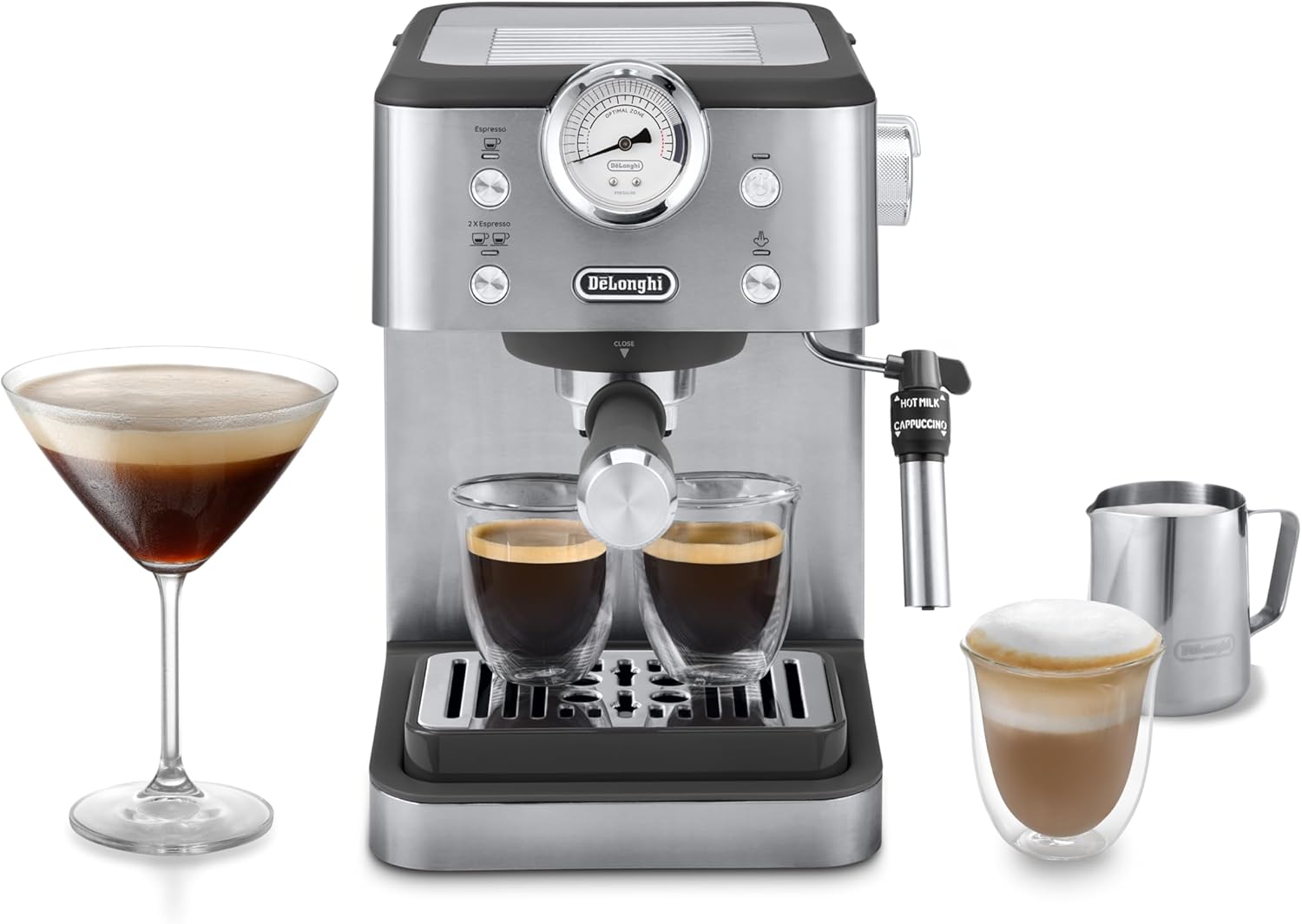 Detalle de De'Longhi Stilosa EC260.CR Manual Coffee Machine — 15 Bar, Cappuccino System, 1L