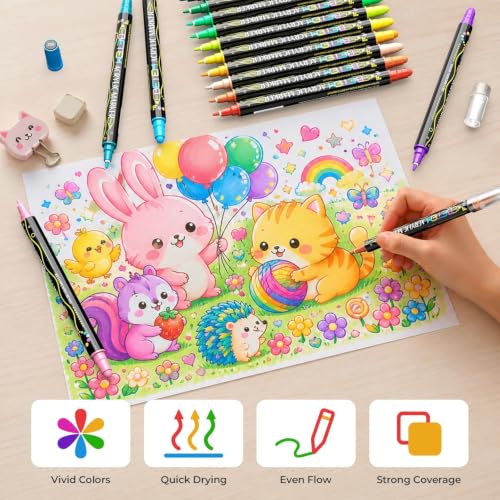 Thumbnail 3 de Betem 24 Colors Dual Tip Acrylic Paint Markers – Dual Tip Craft Kit for Fabric & More