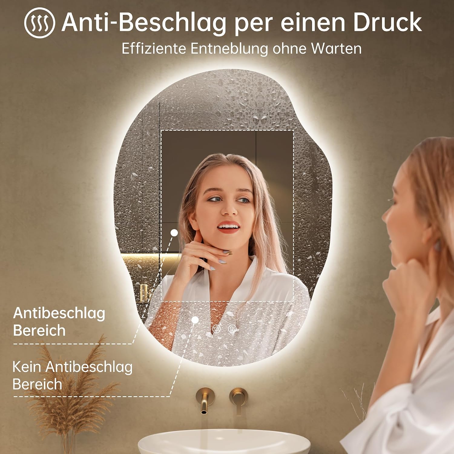 Detalle de OUMUSU LED Badspiegel 60 x 80 cm mit Touch