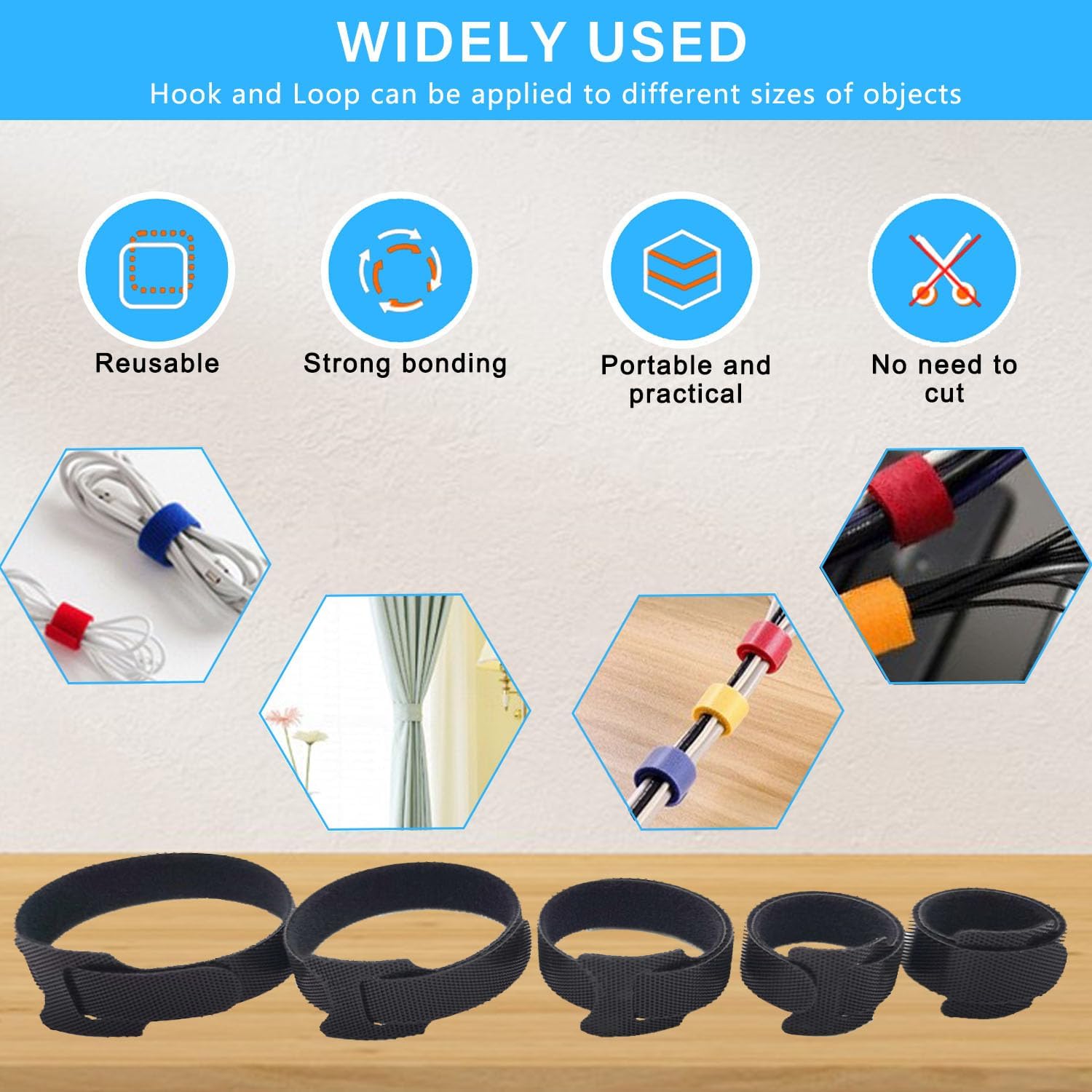 Thumbnail 3 de 100 Stück 15cm Klett Kabelbinder 15 cm 📎