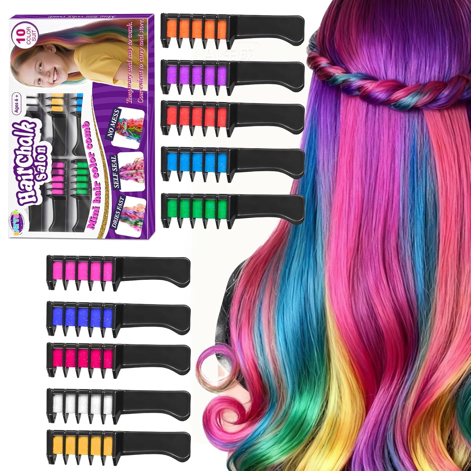 Detalle de BATTOP Haarkreide 10 Farben für Kinder 🎨