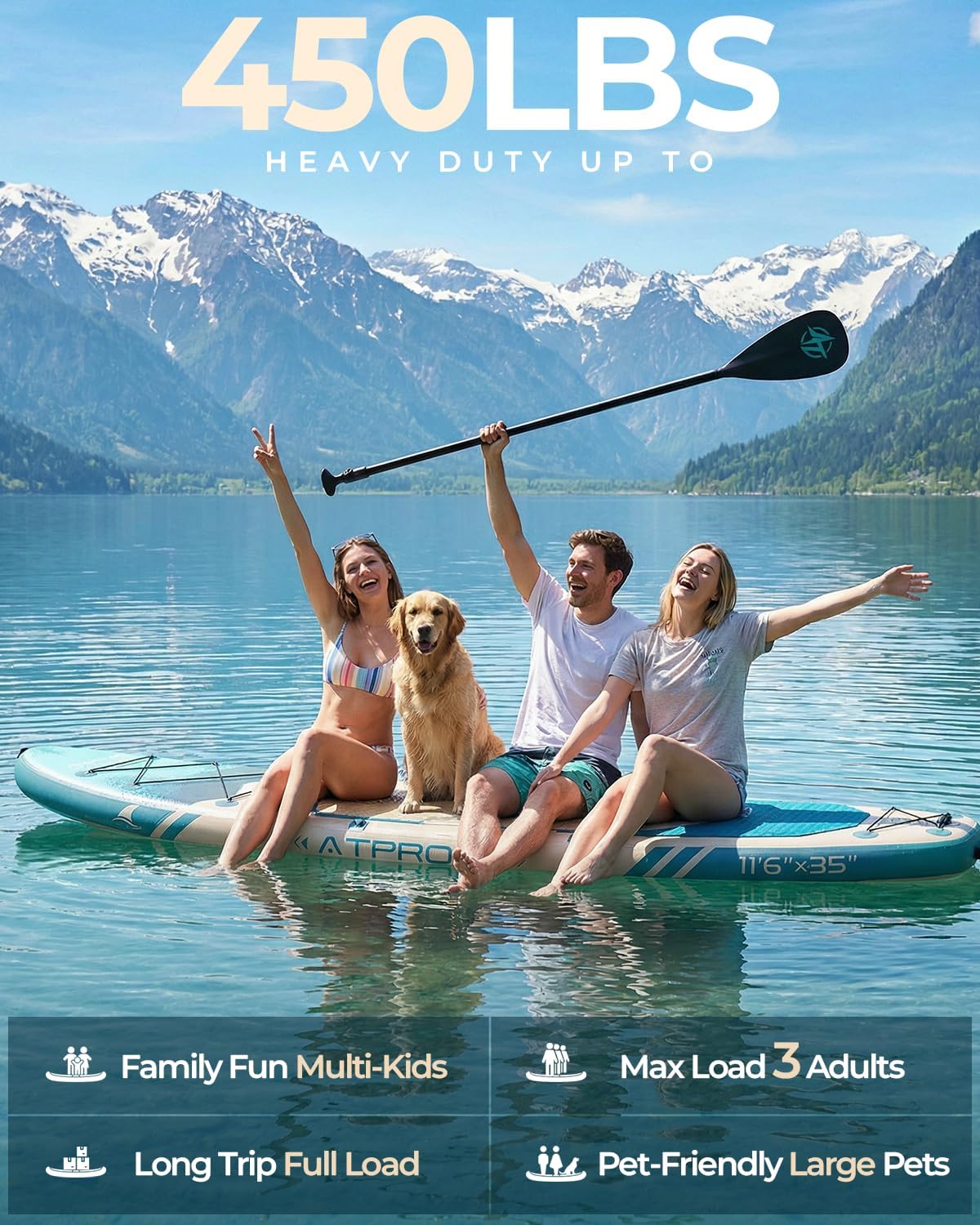 Detalle de ATPROSS 11'6" Inflatable Paddle Board with 450 lbs Capacity and All-In-One Accessories Kit