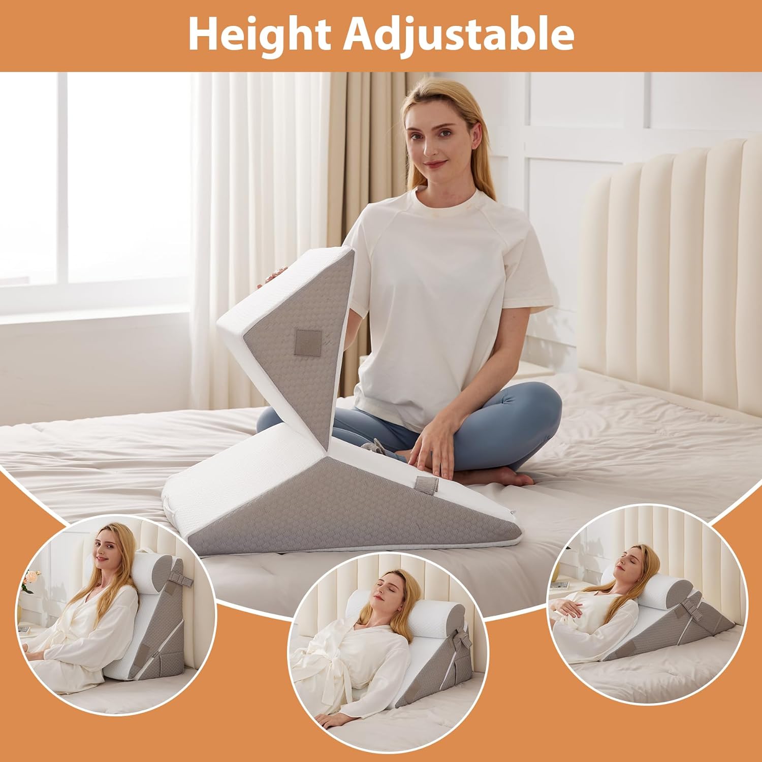 Detalle de BIEEZZK Wedge Pillow Set for After Surgery — Adjustable Memory Foam Bed Wedge for Neck, Back, and Acid Reflux
