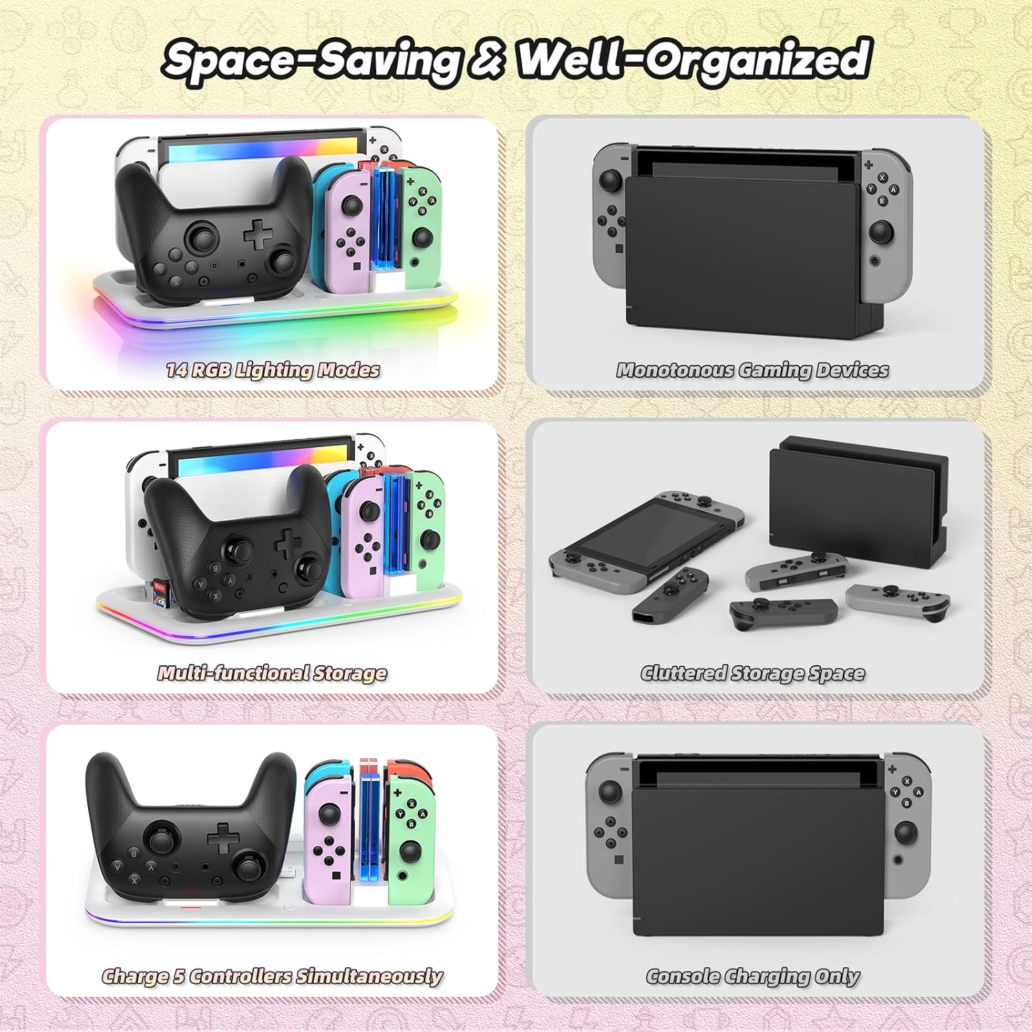 Thumbnail 5 de RGB Switch Controller Charger for Nintendo Switch&OLED Model with Led Light,for Joycon with Switch Pro Controller Charger, Switch Charging Station Dock Organizer with 8 Game Slots& USB Cables
RGB Switch Controller Charger for Nintendo Swit…