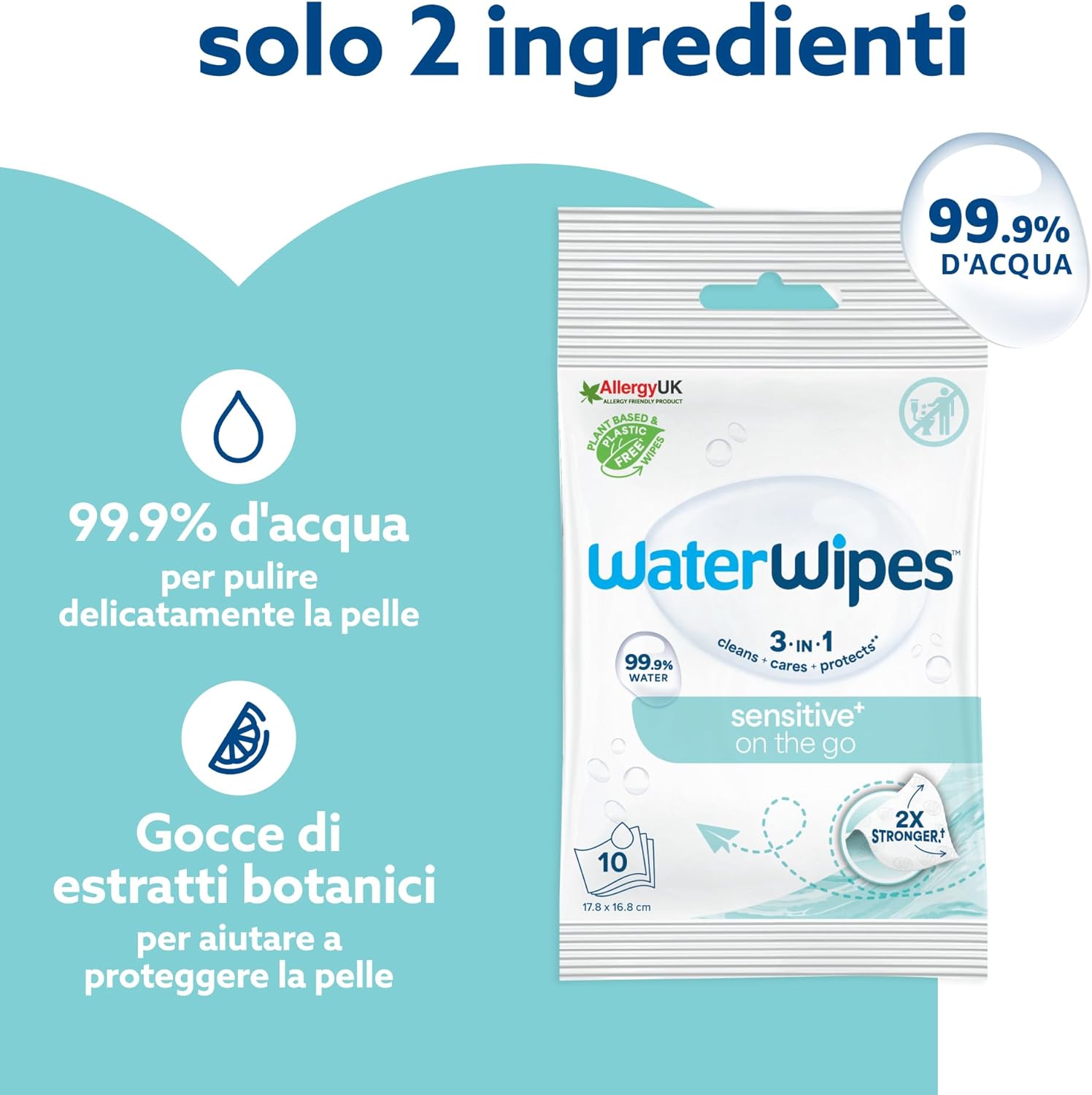 Detalle 2 de WaterWipes Sensitive+ On The Go 100 pezzi salviettine umidificate