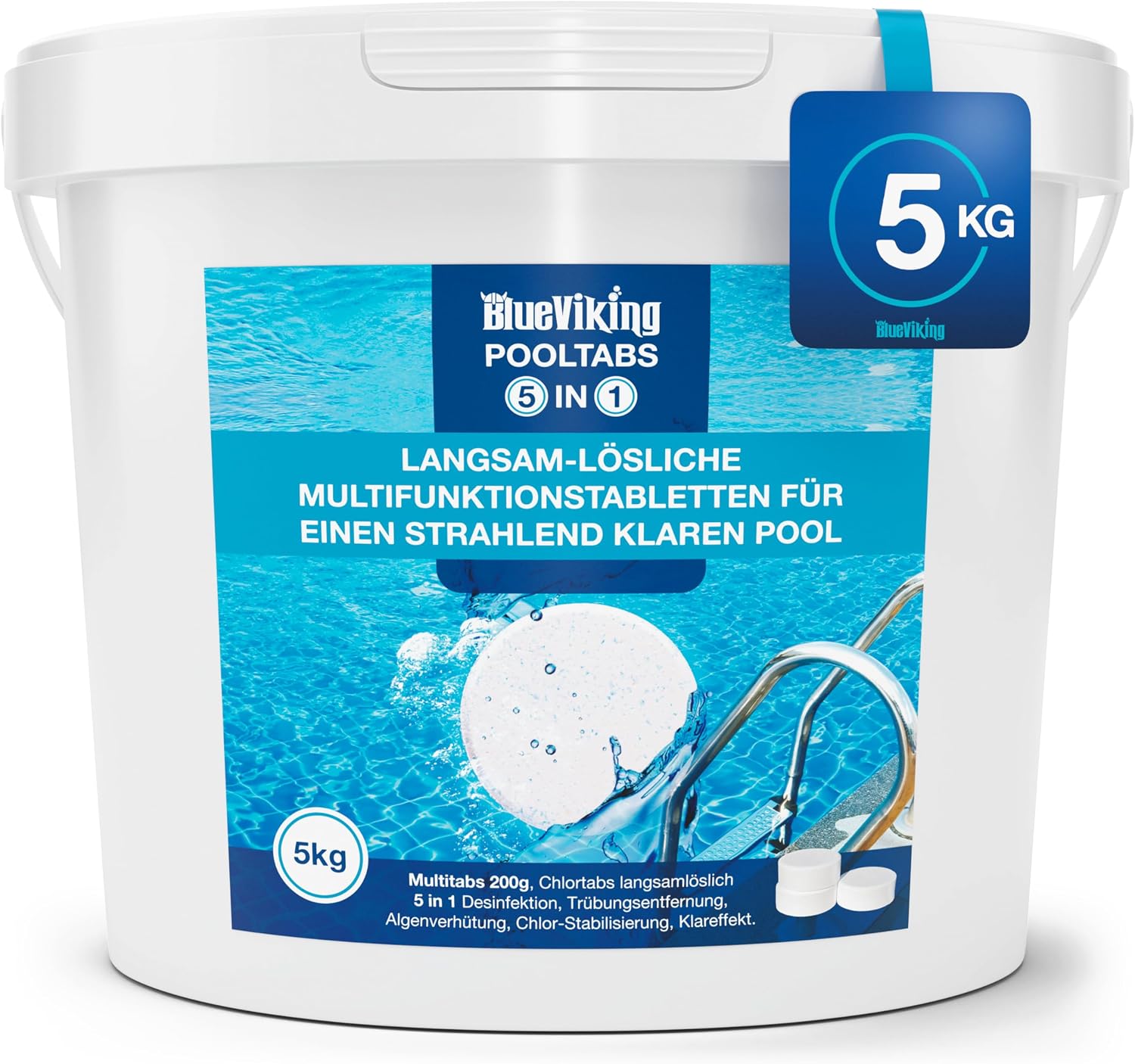 Detalle de BlueViking Chlortabletten 5 in 1 – Pooltabs, 20 g, 1 kg – Langzeit-Chlorierung, Algizid & Filterschutz