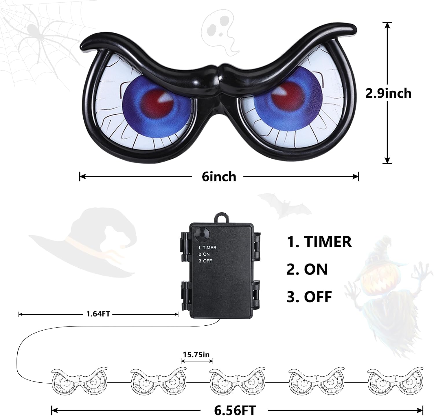 Thumbnail 6 de iShabao Halloween Spooky Eyes Lights, RGB Color-Changing Battery-Operated String