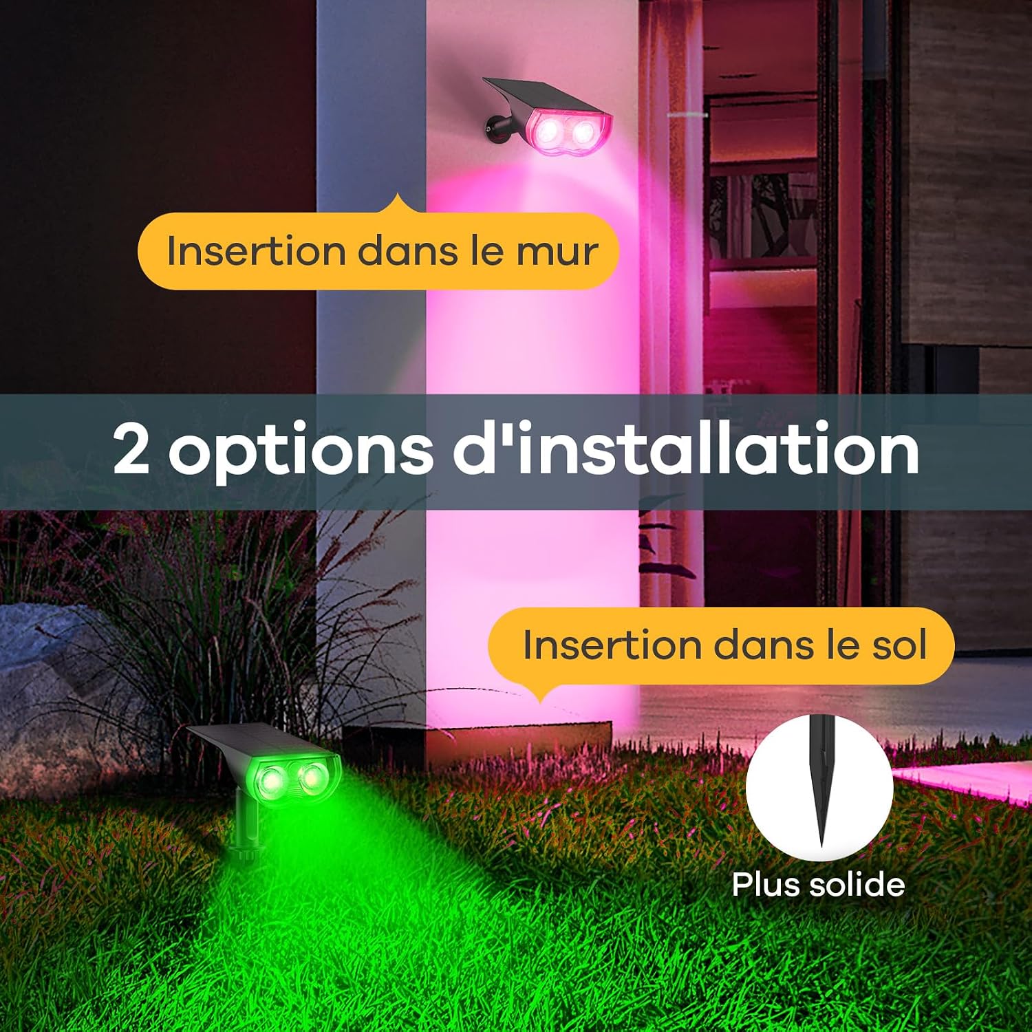 Detalle de Linkind Spot Solaire Extérieur Multicolore réglable IP67 – 2 projecteurs LED RGB