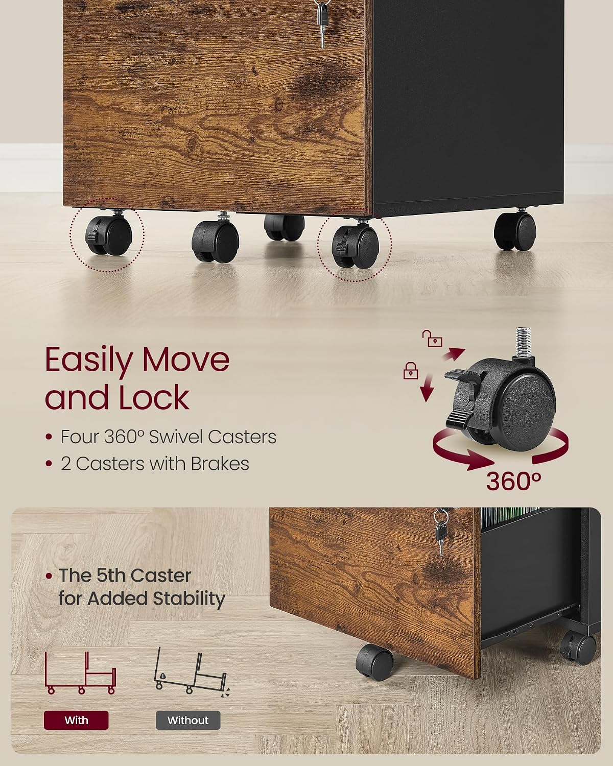 Thumbnail 5 de VASAGLE LCD022K01 Mobile File Cabinet, 2 Lockable Drawers, 5 Wheels