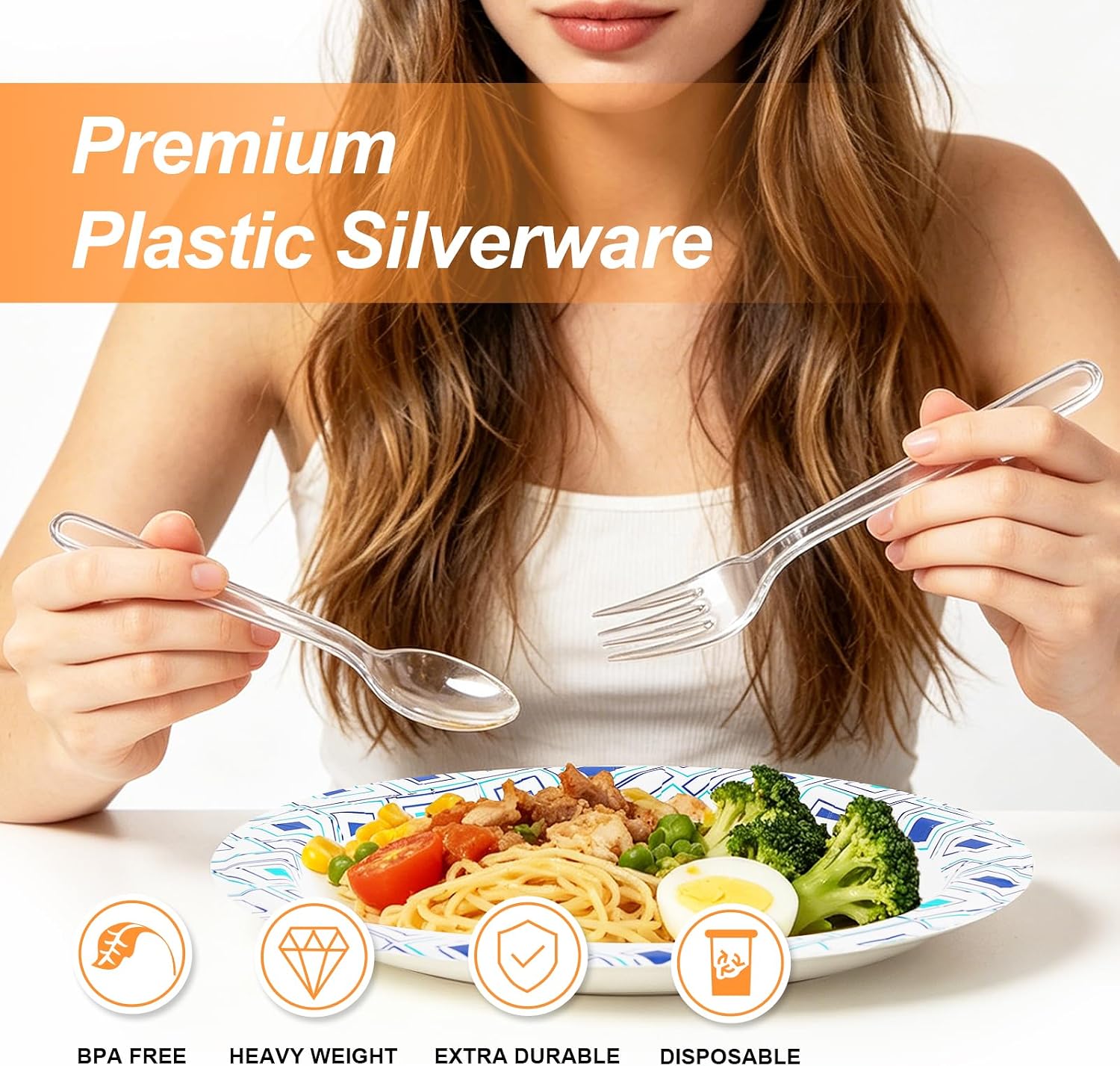 Thumbnail 2 de Lamosi 360 Count Extra Heavy Duty Clear Plastic Silverware Set (150 forks, 150 spoons, 60 knives)