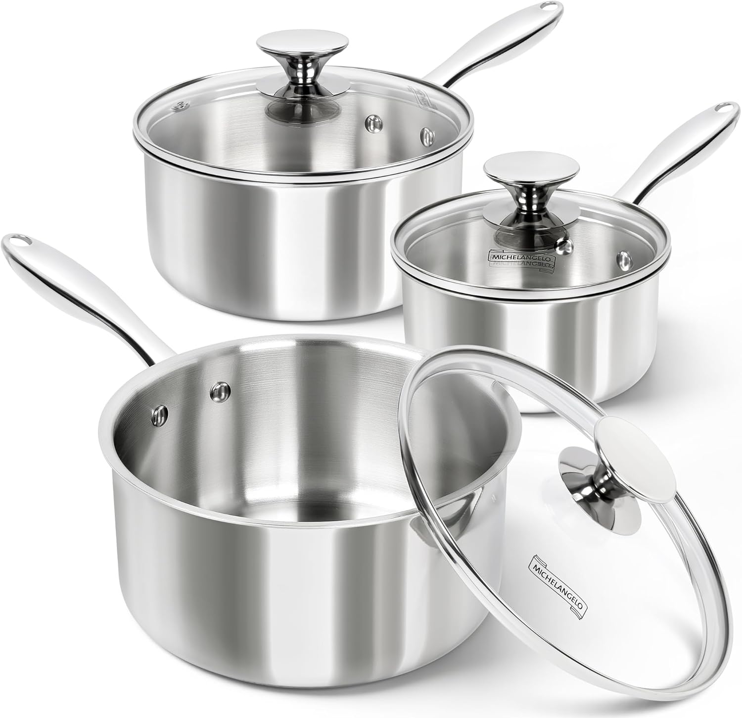 Detalle de MICHELANGELO Triply Stainless Steel Saucepan Set 6pc