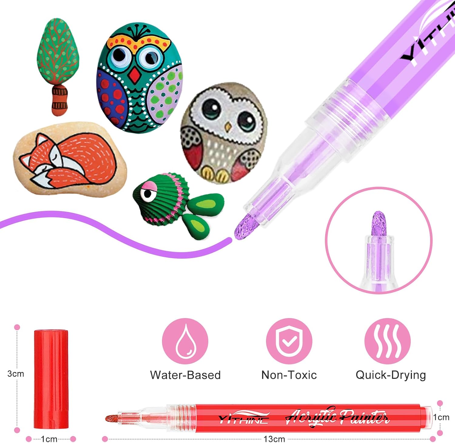 Detalle 2 de YITHINC 60-Colour Acrylic Paint Pens for Rock Painting and Crafts