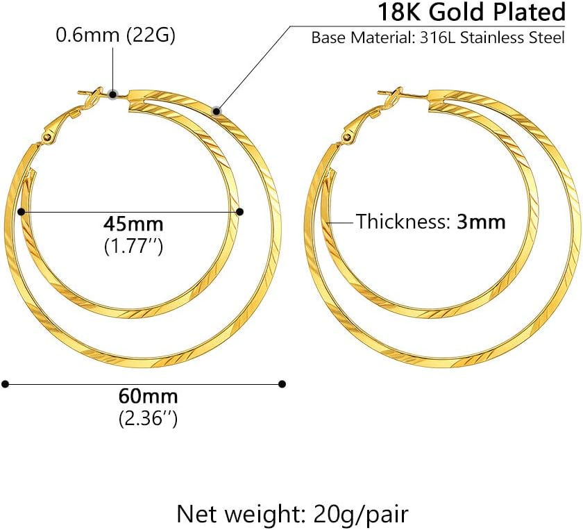 Thumbnail 4 de PROSTEEL boucles d’oreilles femme créoles 60 mm cœur/étoile/double anneau en acier inox et plaqué or/noir