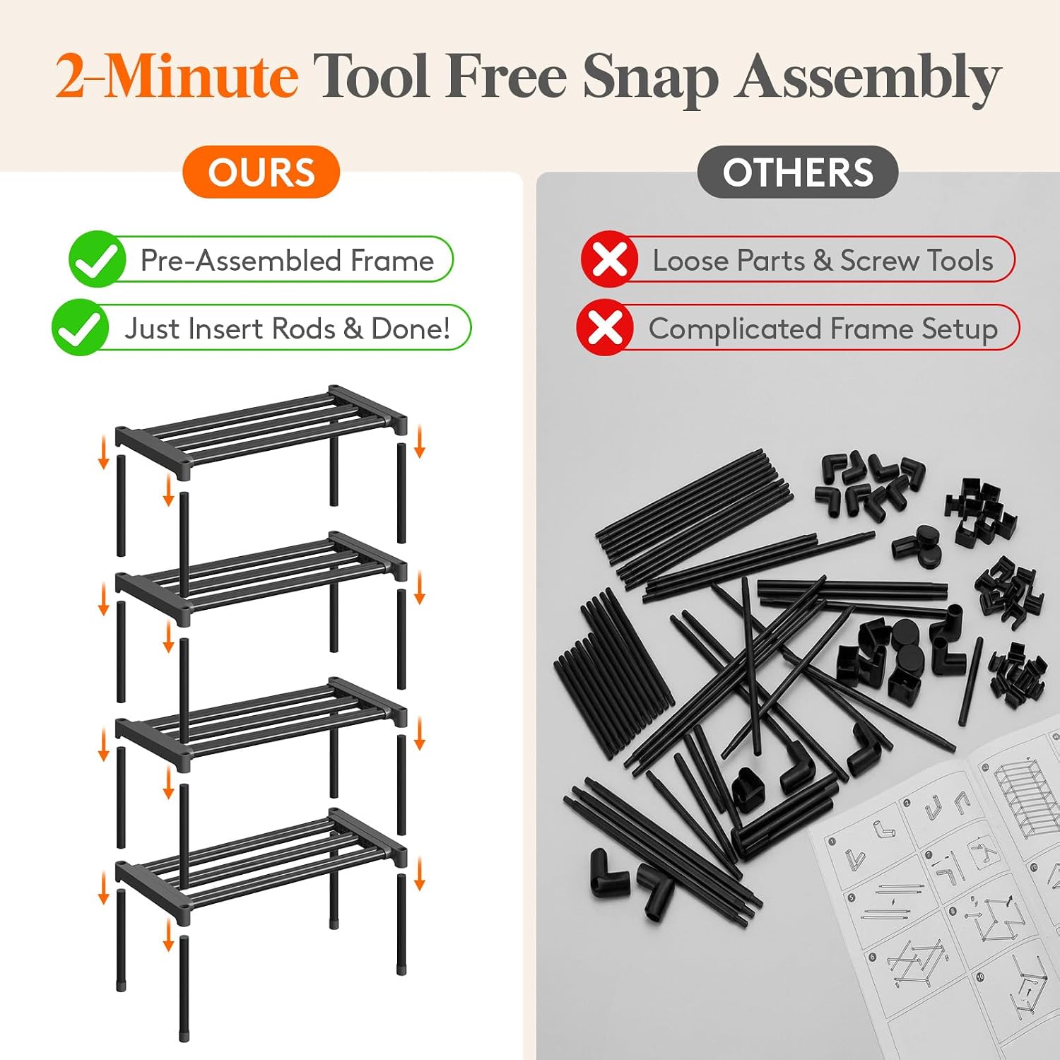 Detalle 2 de Lifewit 26053 Expandable 4-Tier Shoe Rack, 16.7"–31", Iron and Plastic