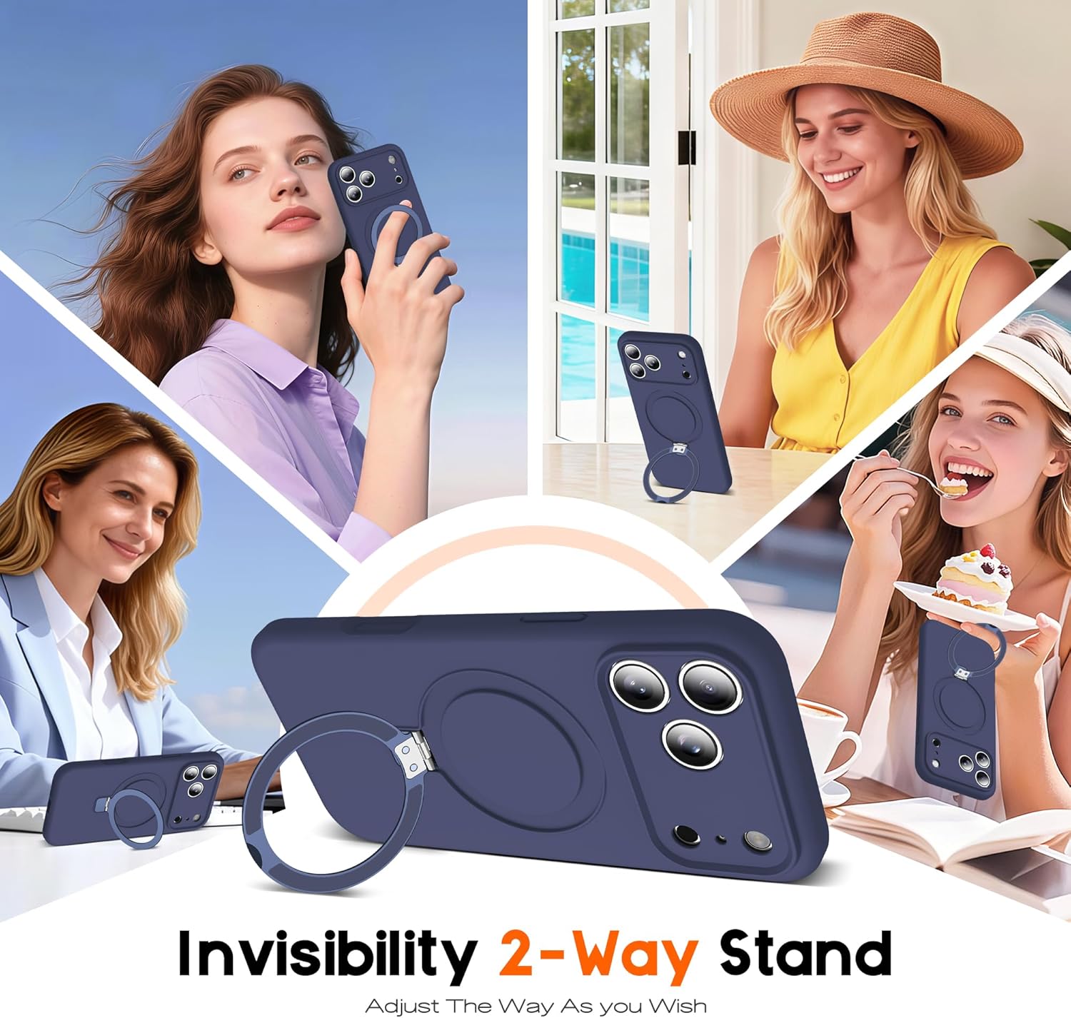 Thumbnail 1 de SKYLMW Magnetic iPhone 17 Pro Case with Invisible Stand — Dark Blue (6.3")
