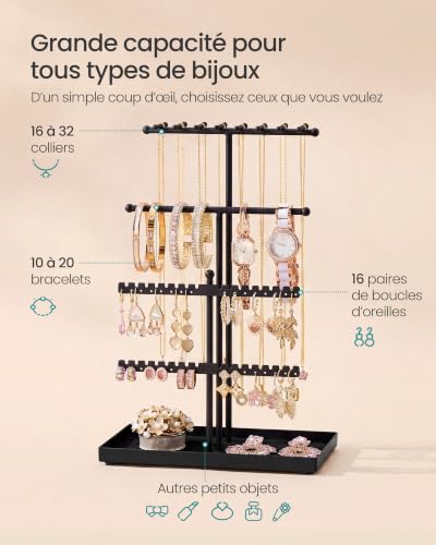 Thumbnail 5 de SONGMICS Porte-bijoux Présentoir 3 Niveaux en Acier et Velours