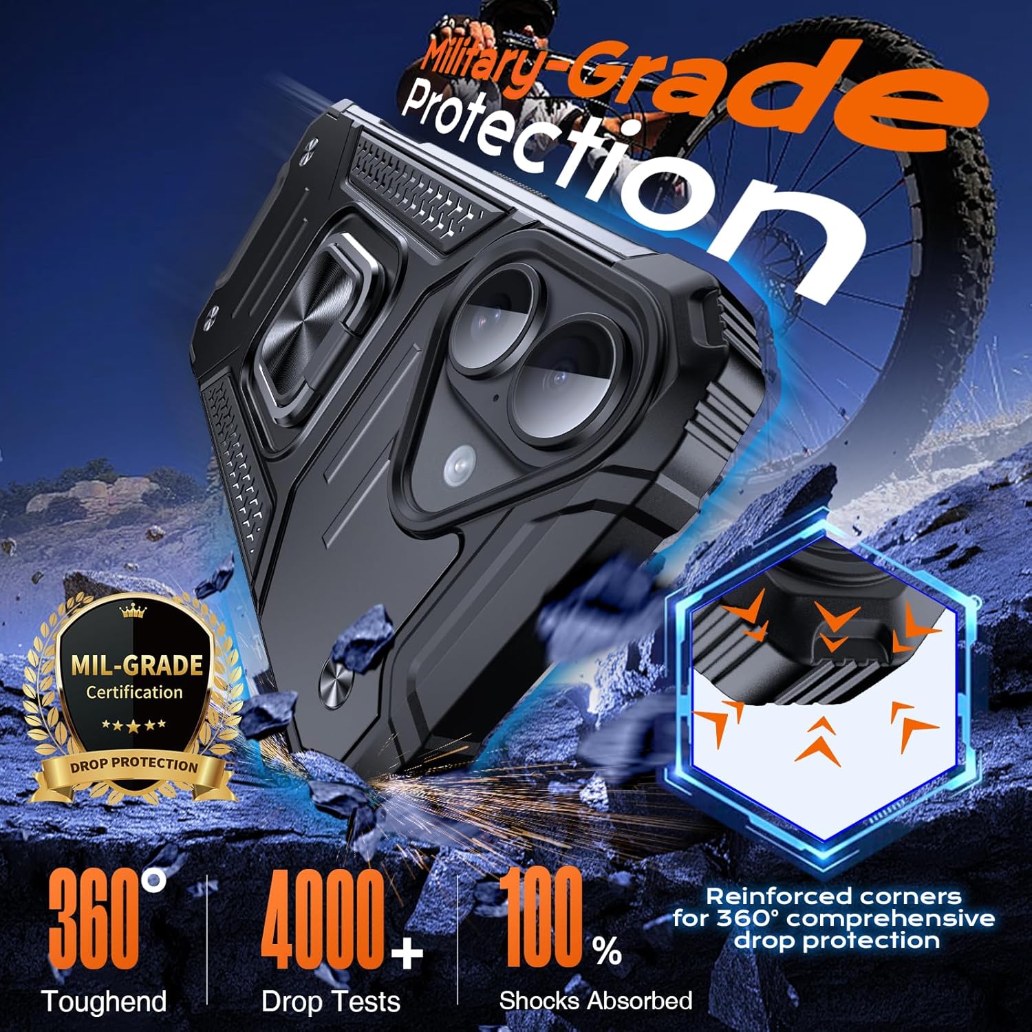 Thumbnail 2 de Anqrp Armor Handyhülle für iPhone 17 mit Ring-Ständer – stoßfeste Schutzhülle mit Metallplatte für Magnethalter, Schwarz