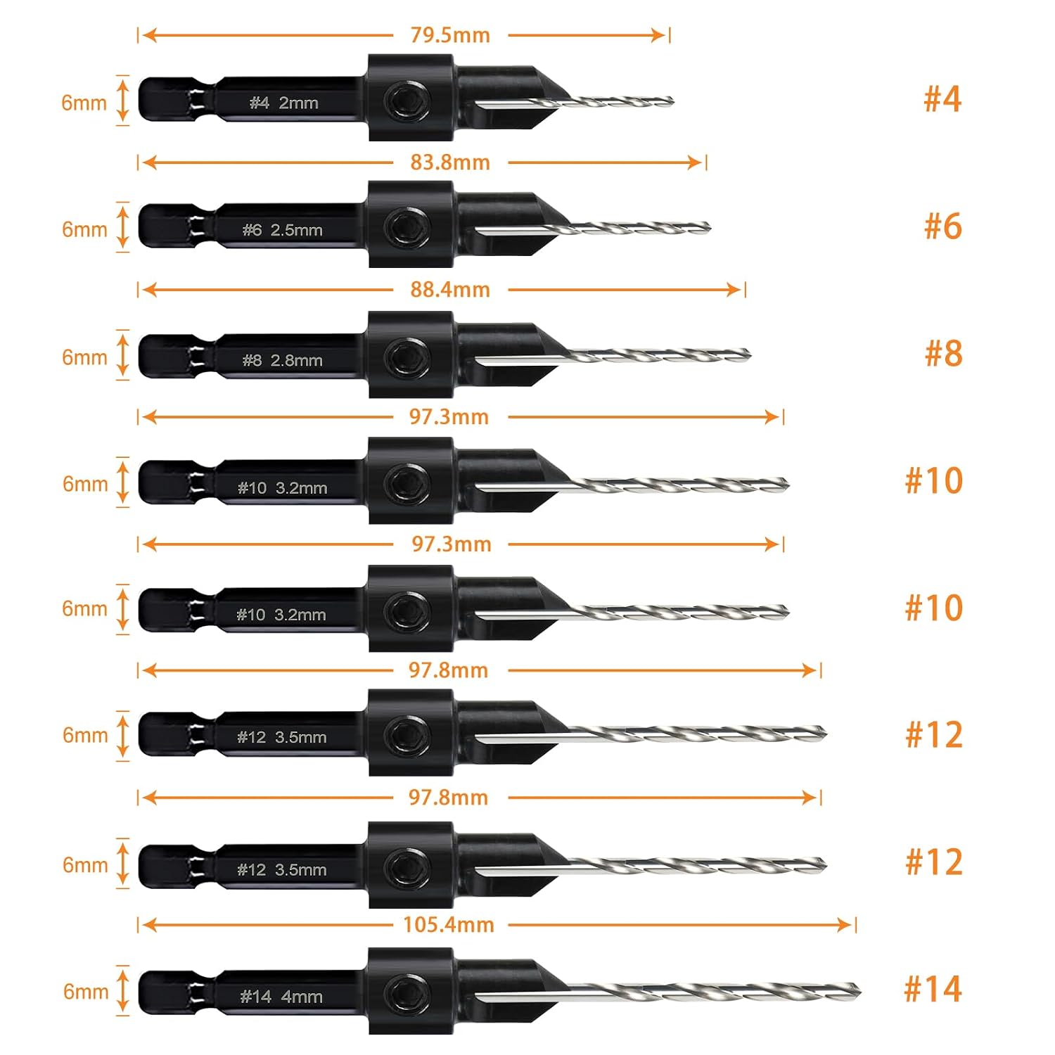 Detalle 2 de Woodworking Countersink Drill Bits Set 8 Pack