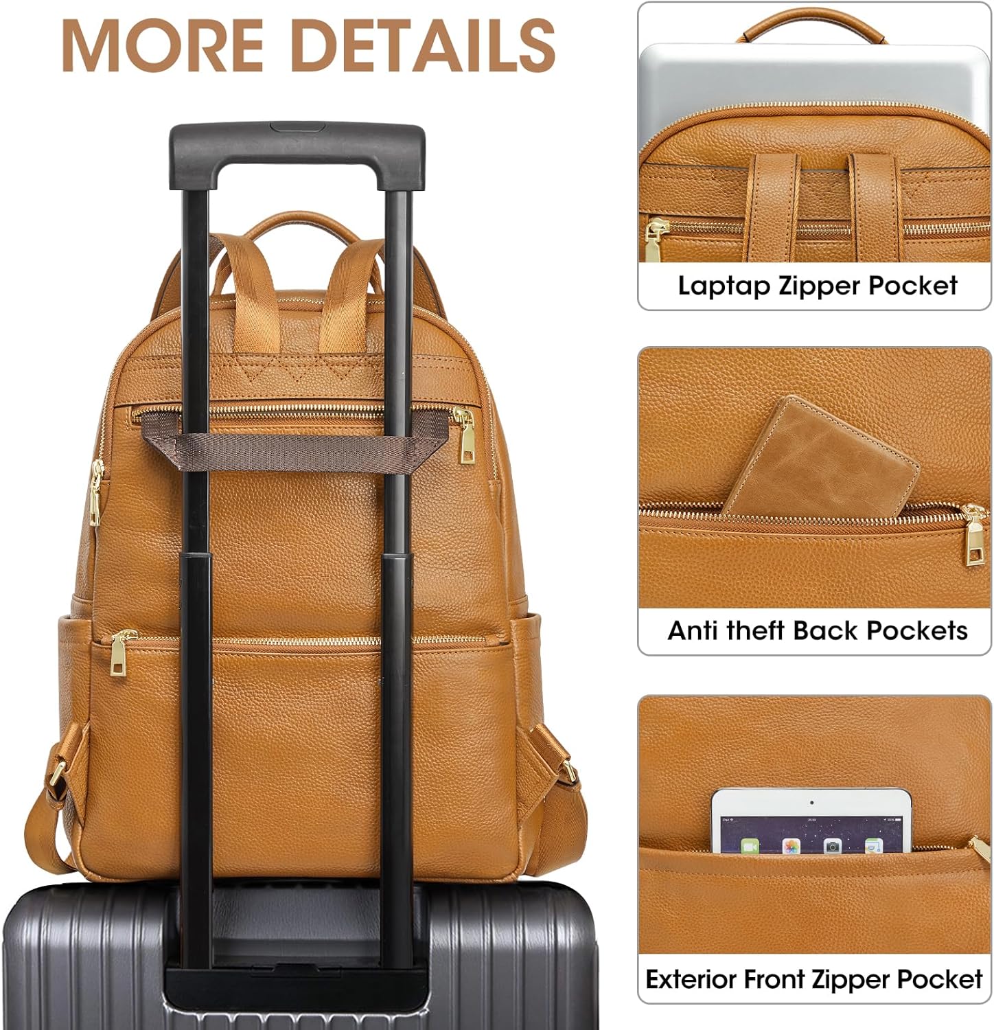 Thumbnail 3 de Kattee Sac à dos en cuir véritable pour femme – antivol doux, décontracté et tendance