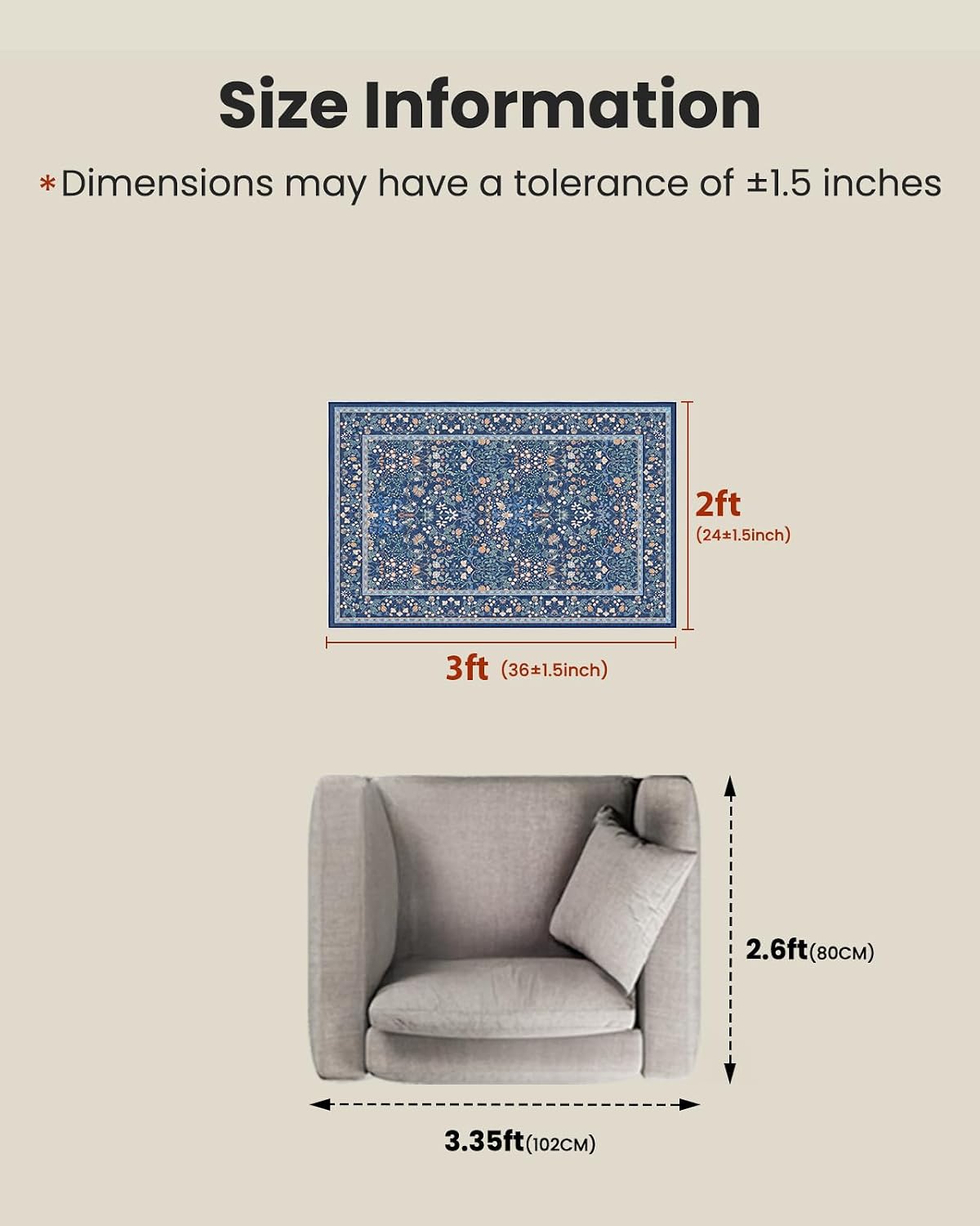 Detalle 2 de Area Rugs 8x10 Washable Floral Rug for Living Room