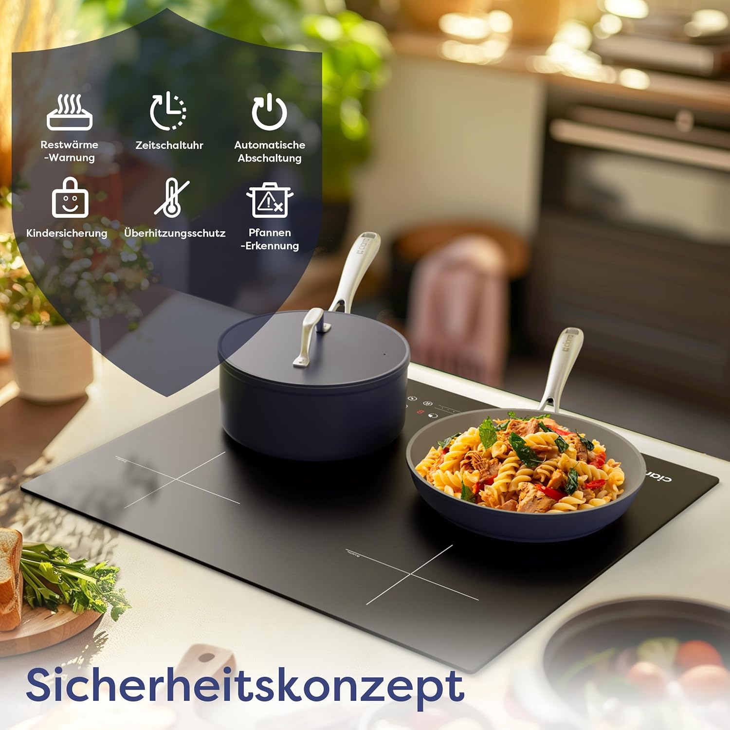 Detalle 1 de CIARRA CBBIH4B Induktionskochfeld 60 cm, 4 Zonen mit Power Booster & Touch-Bedienung