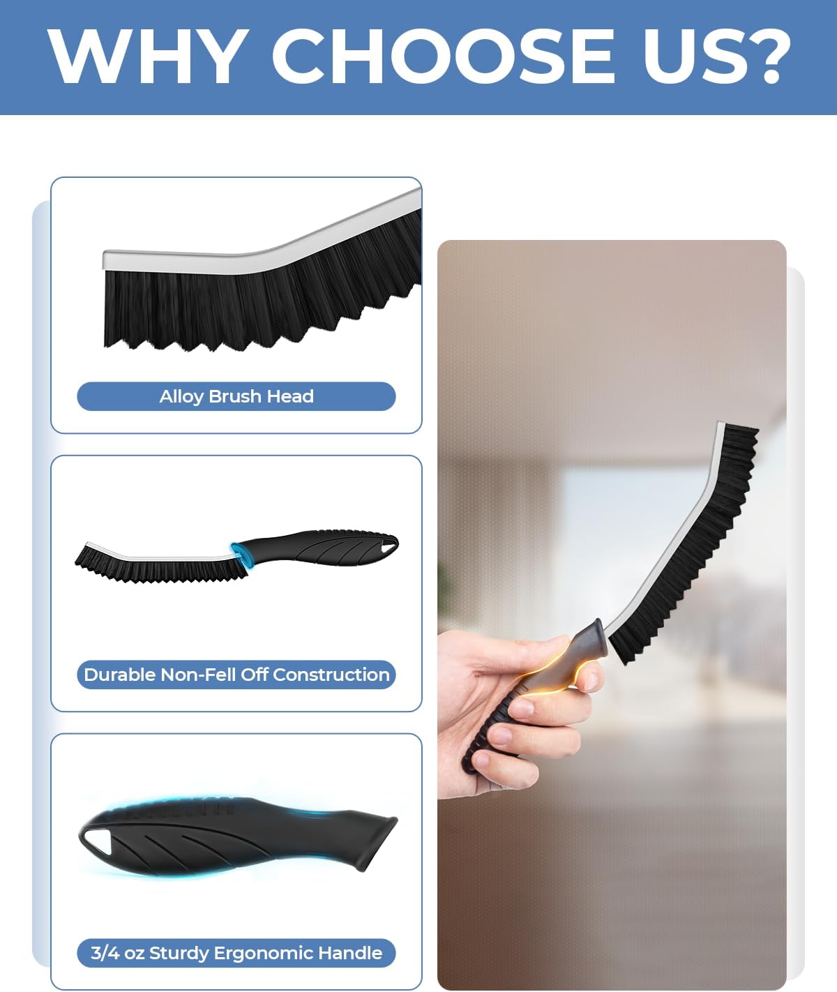 Thumbnail 4 de Cleangor Crevice Cleaning Brushes UK – Serrated bristle grout brush for small gaps (2-pack, black)