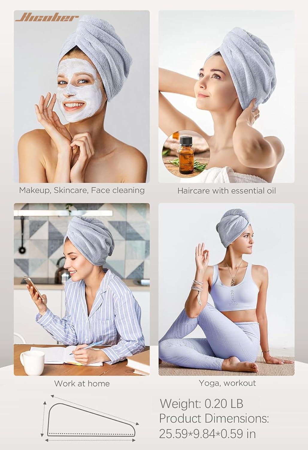 Detalle 2 de Hicober Microfiber Hair Towel Wrap 3-Pack