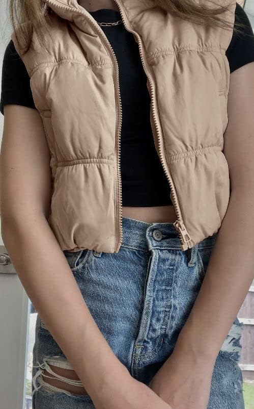 Detalle de SySea Women's Crop Puffer Vest, Zip-Up Sleeveless Outerwear with Stand Collar