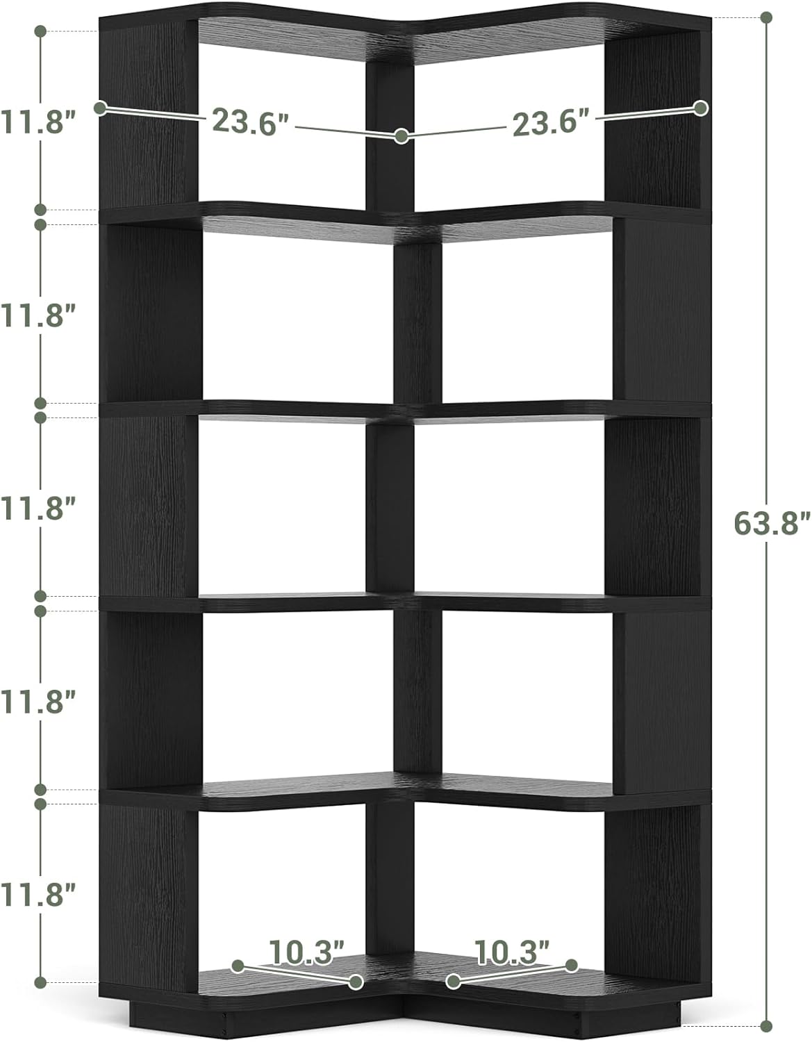 Detalle de Armocity Corner Book Shelf - 6 Tier Corner Bookshelf with Baffle, Freestanding L-Shape Display Shelf for Home & Office