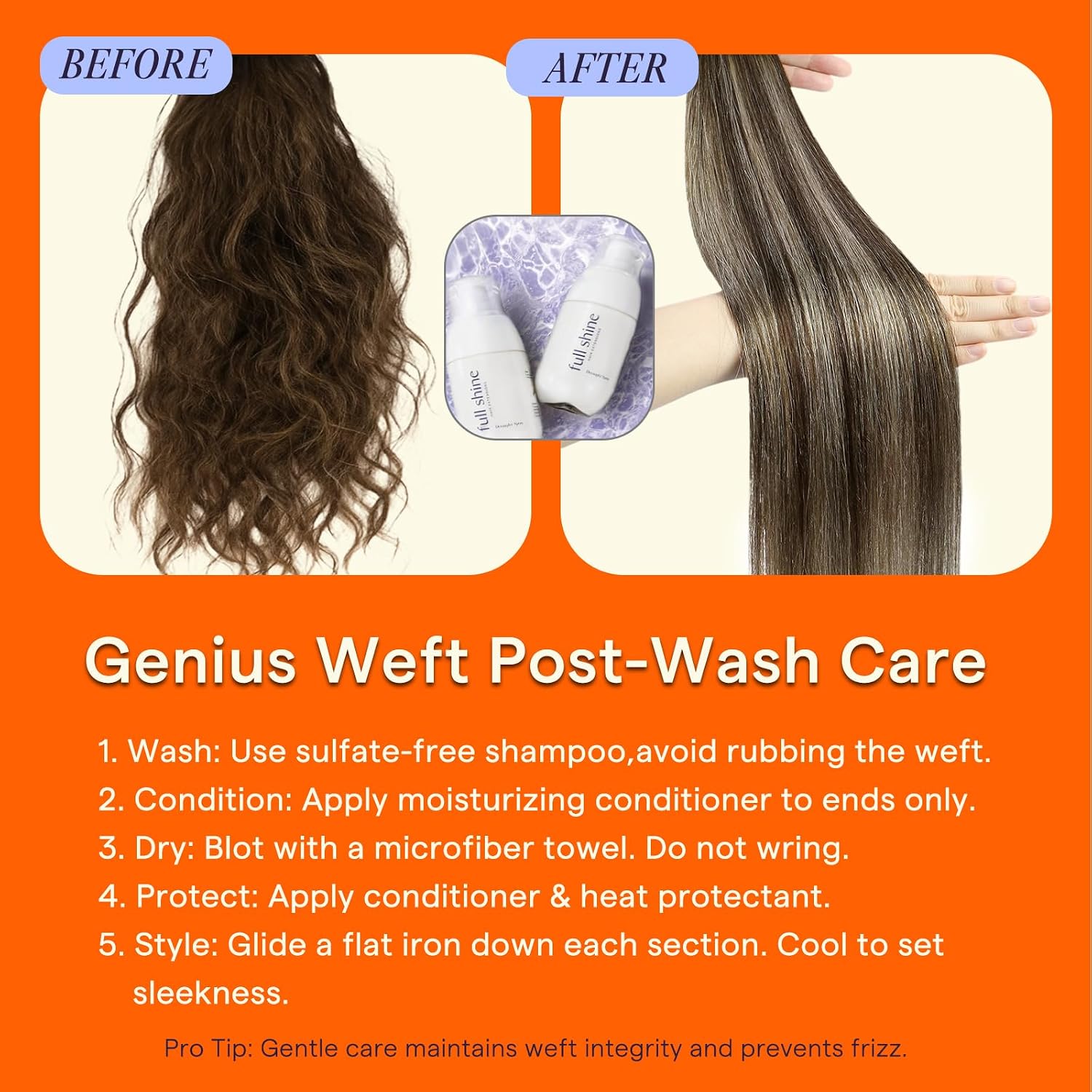 Thumbnail 6 de Full Shine Hand Tied Weft Hair Extensions - 24 Inch, 120g, Jet Black