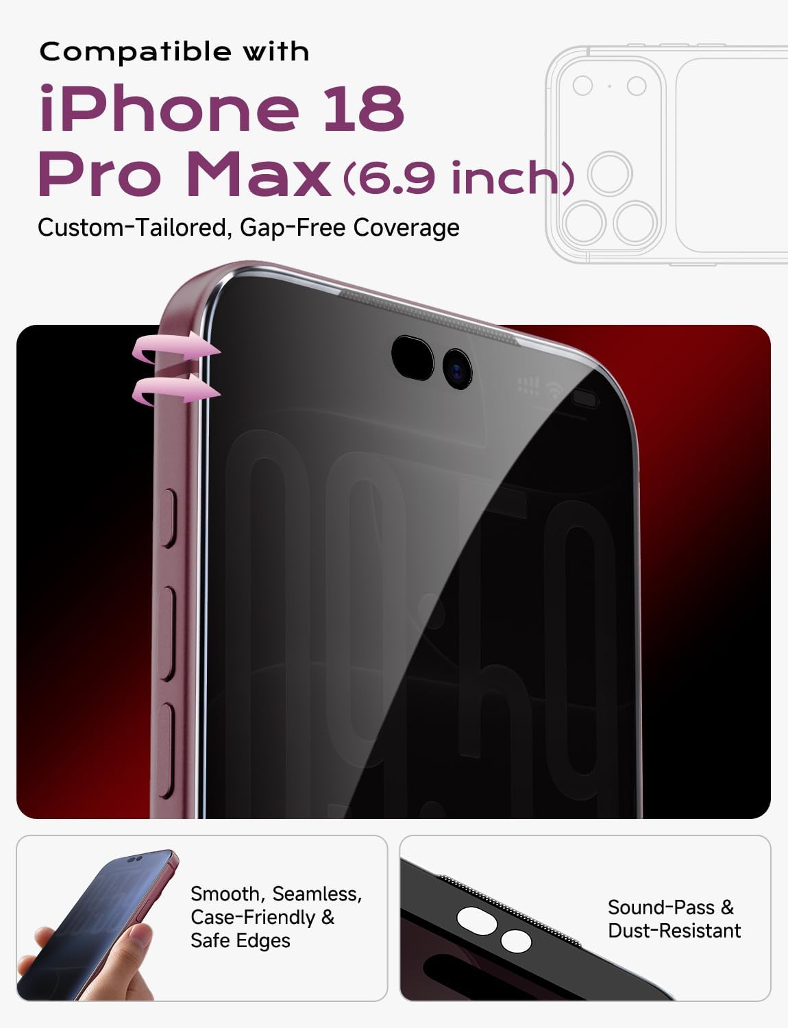 Thumbnail 1 de MAGIC JOHN iPhone 18 Pro Max 6.9-Inch Privacy Screen Protector, 2-Pack