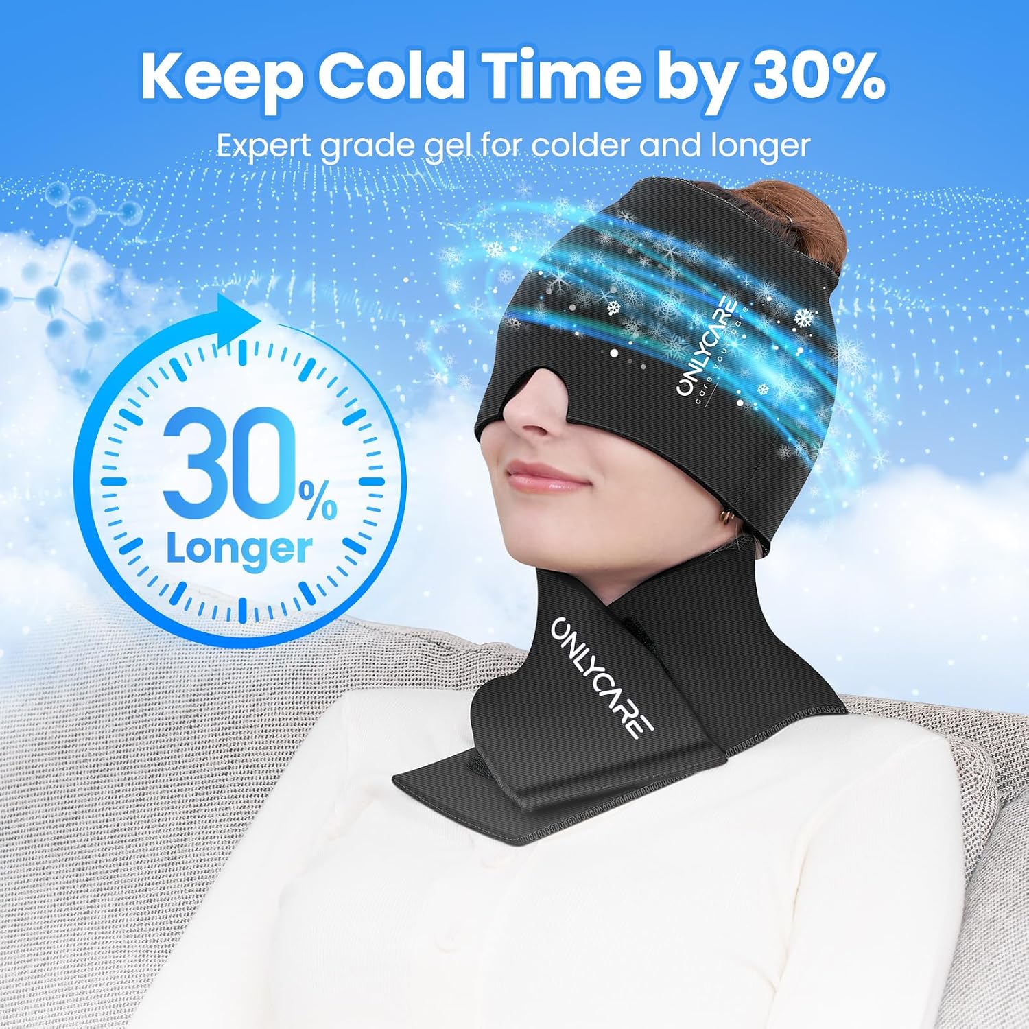 Detalle 2 de ONLYCARE Migraine Relief Cap and Neck Ice Pack Set, Reusable Hot/Cold Gel Wraps