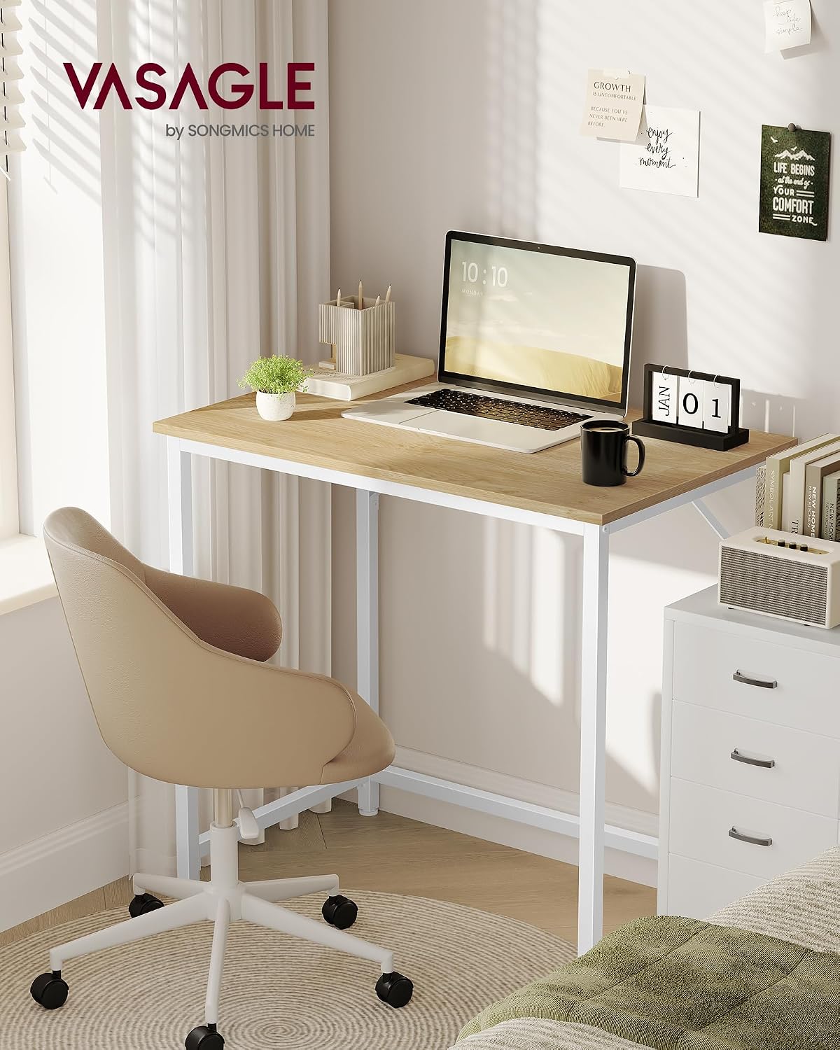 Detalle de VASAGLE Tisch 80 x 50 cm – computertisch für Arbeitszimmer, Schlafzimmer oder Wohnzimmer