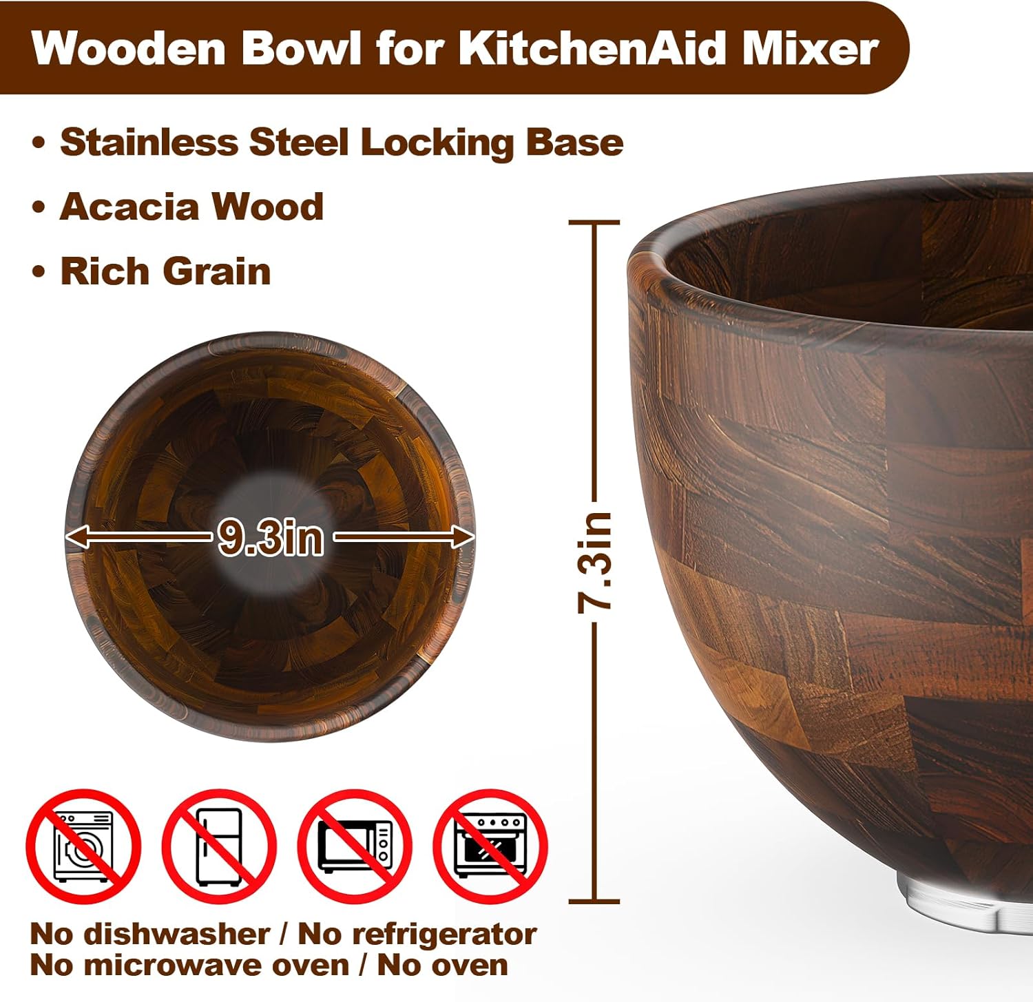 Detalle de Cofun Premium Wood Mixing Bowl for 4.5–5 Qt Tilt-Head Stand Mixers (Acacia Wood)