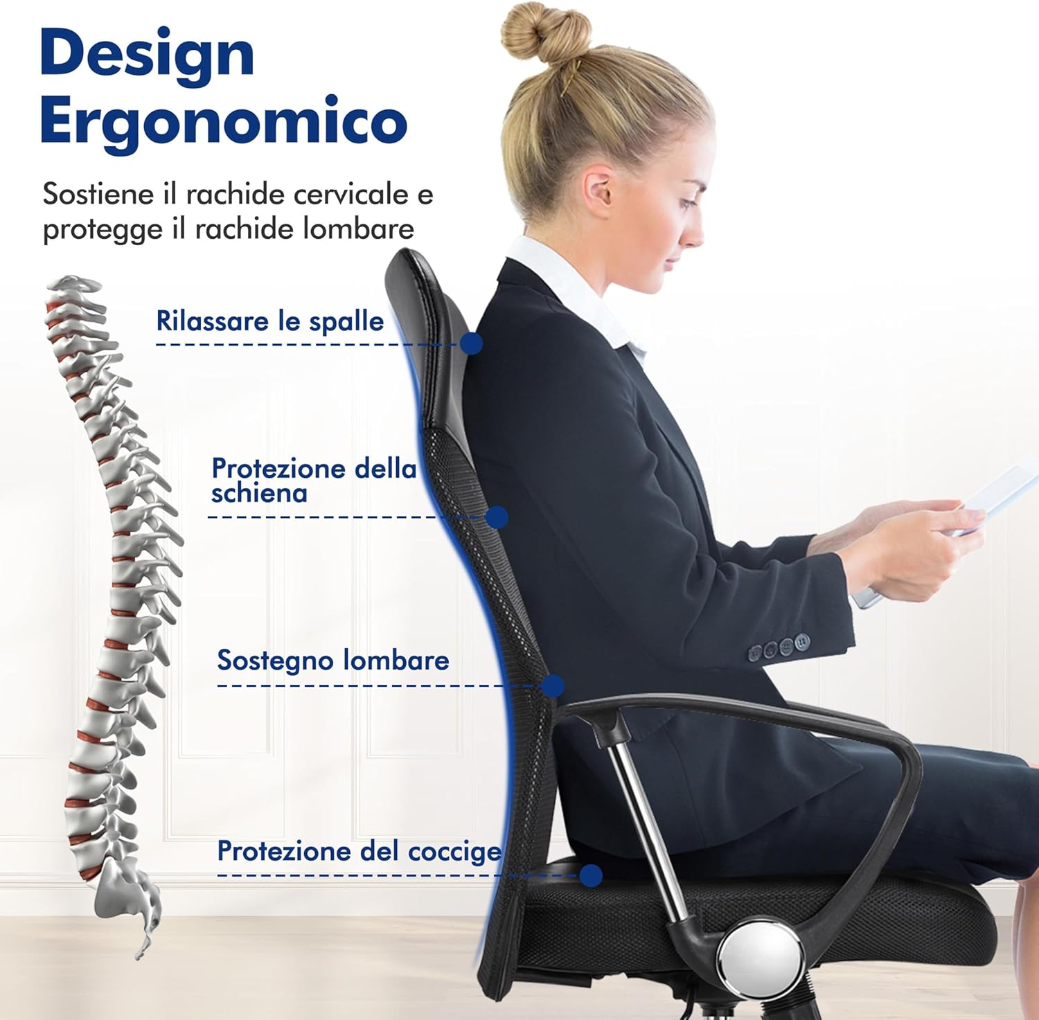 Thumbnail 3 de Yaheetech Sedia Ufficio ergonomica con schienale alto reclinabile, altezza regolabile e portata 135 kg