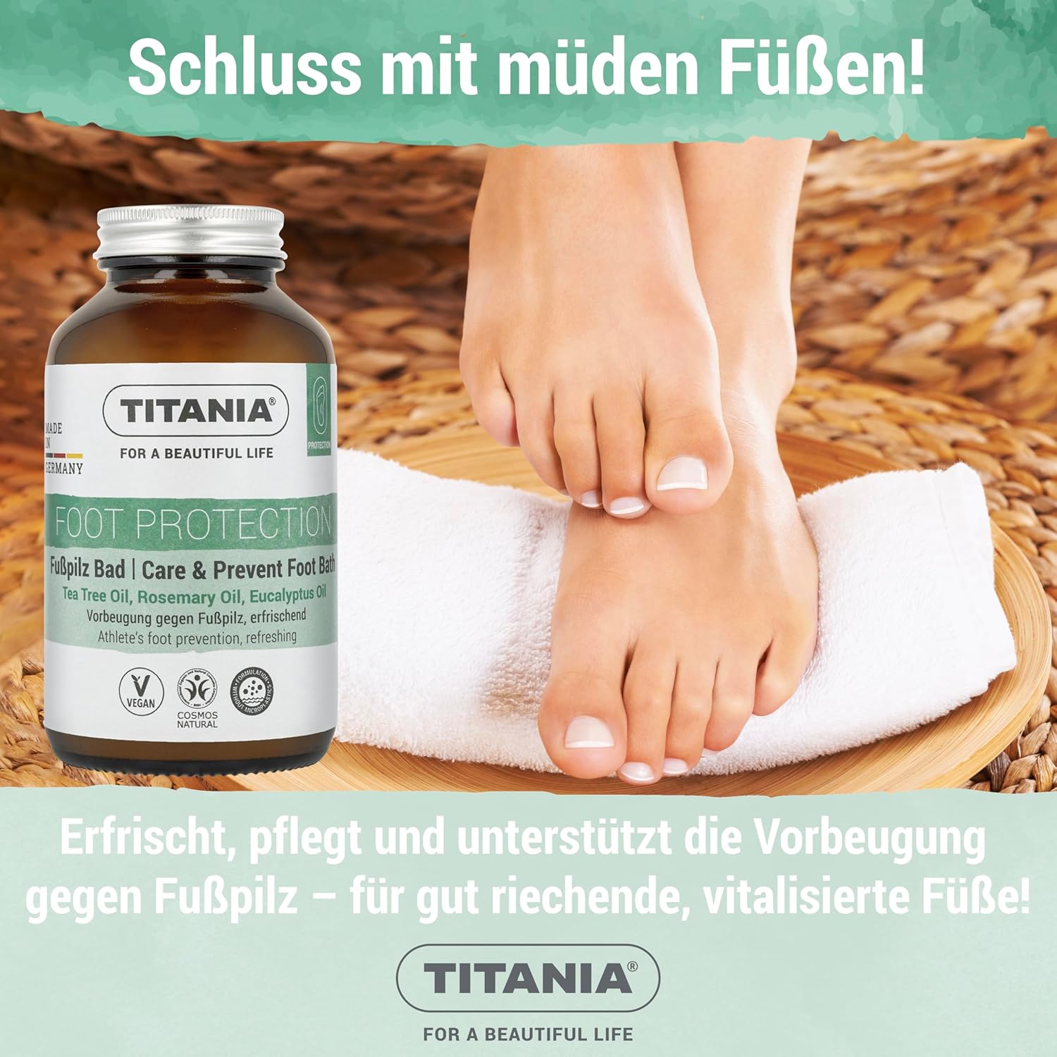 Detalle de TITANIA Fußbadesalz 325 g mit Teebaumöl – natürliche Fußpflege gegen Fußpilzprävention