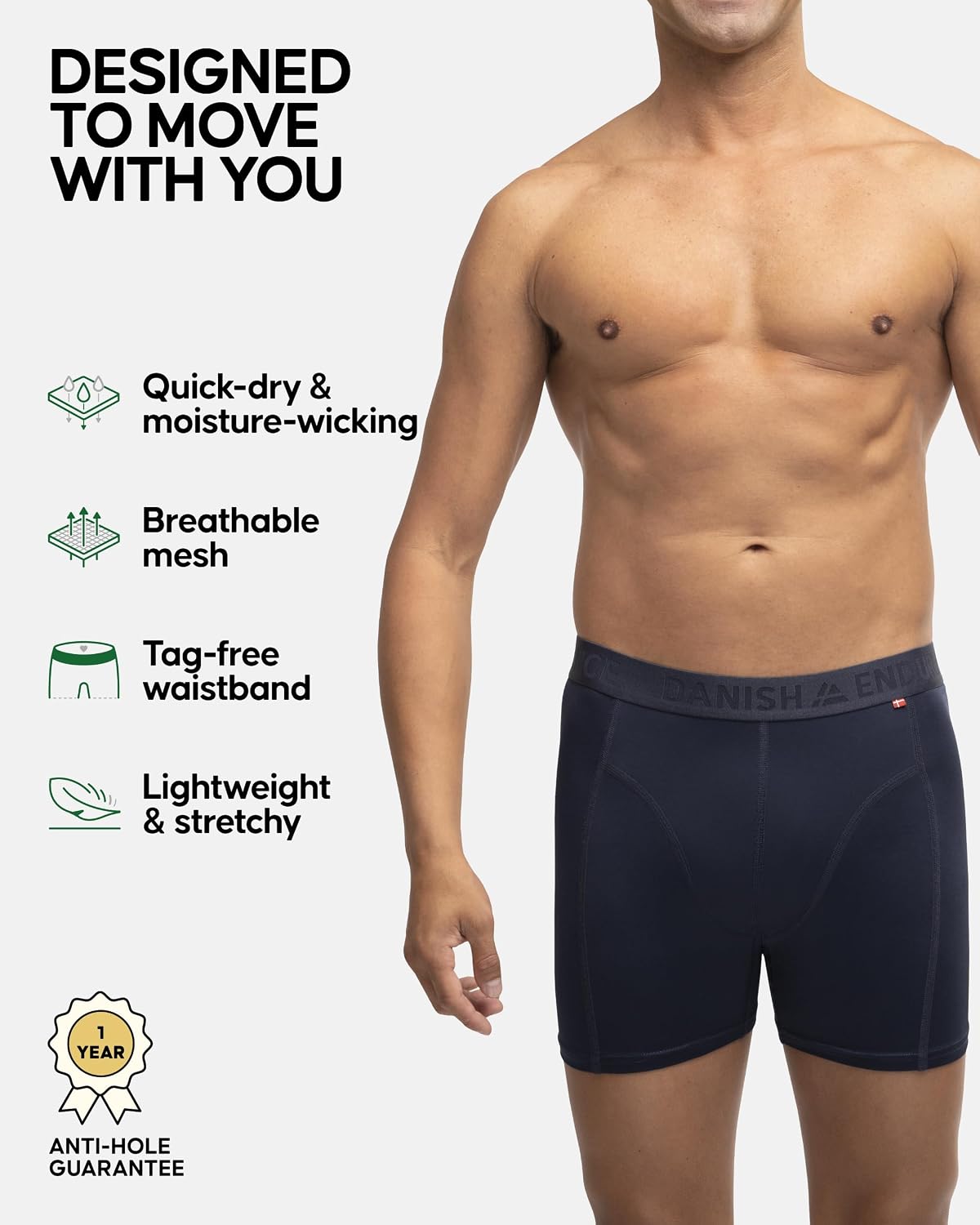Thumbnail 1 de DANISH ENDURANCE Running Boxers Men – Anti-Chafing, Moisture-Wicking 3 Pack (Regular or Long Leg)