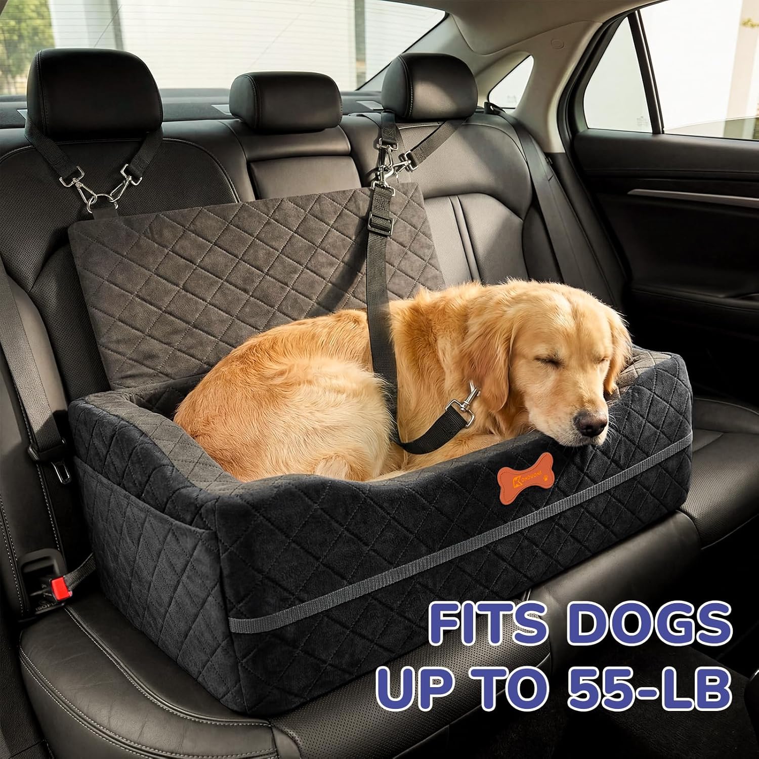 Detalle de Dog Car Seat for Medium to Large Dogs: 4" Elevated Booster Seat with ISOFIX – Jet Black