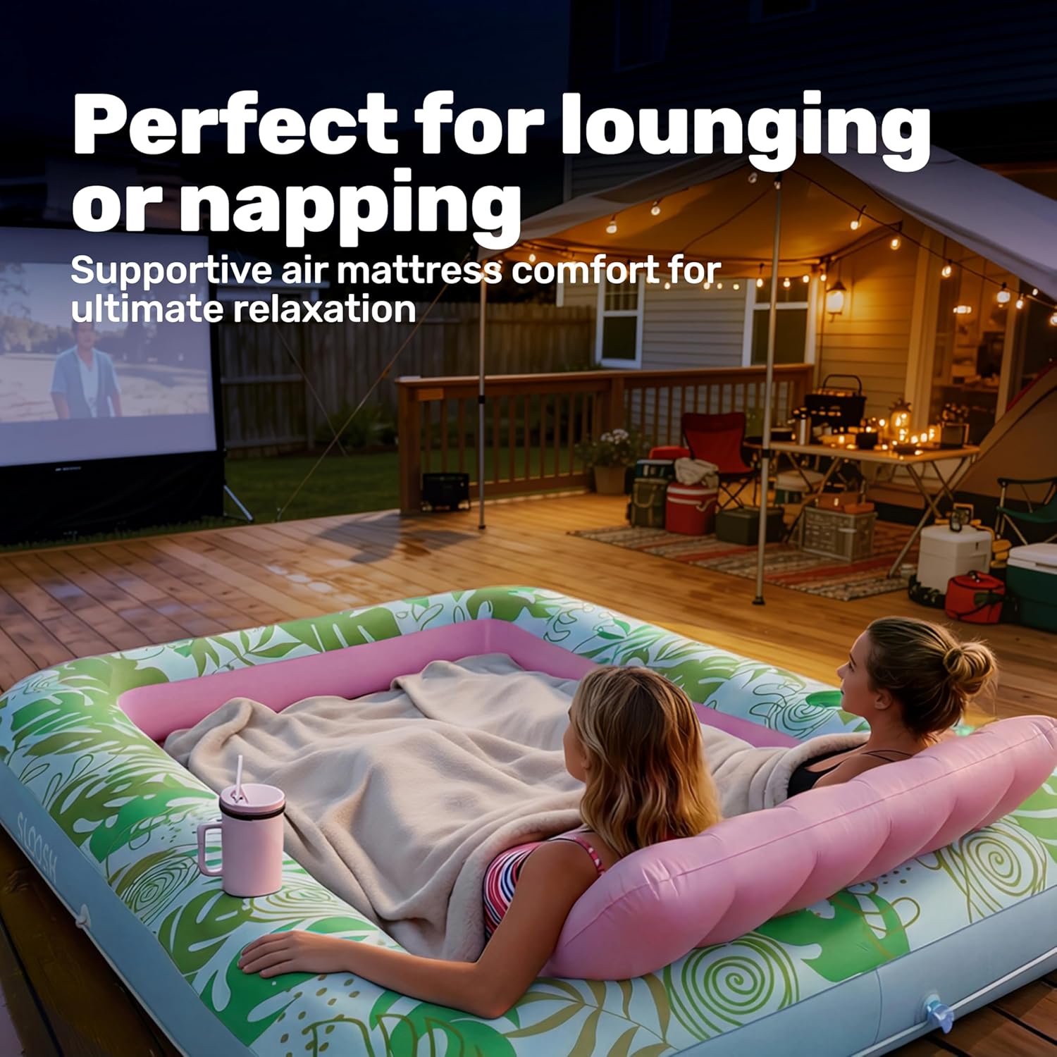Thumbnail 6 de SLOOSH Inflatable Tanning Pool Lounger (85 x 57 inches) – XL 4-in-1 Floating Bed for Adults